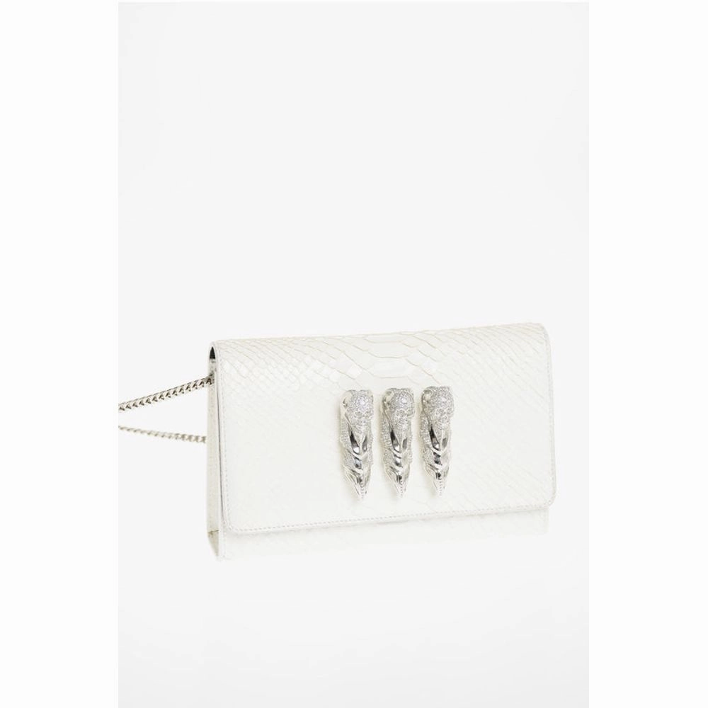 Philipp Plein Crocodile Effect Leather Clutch with Claw Rings