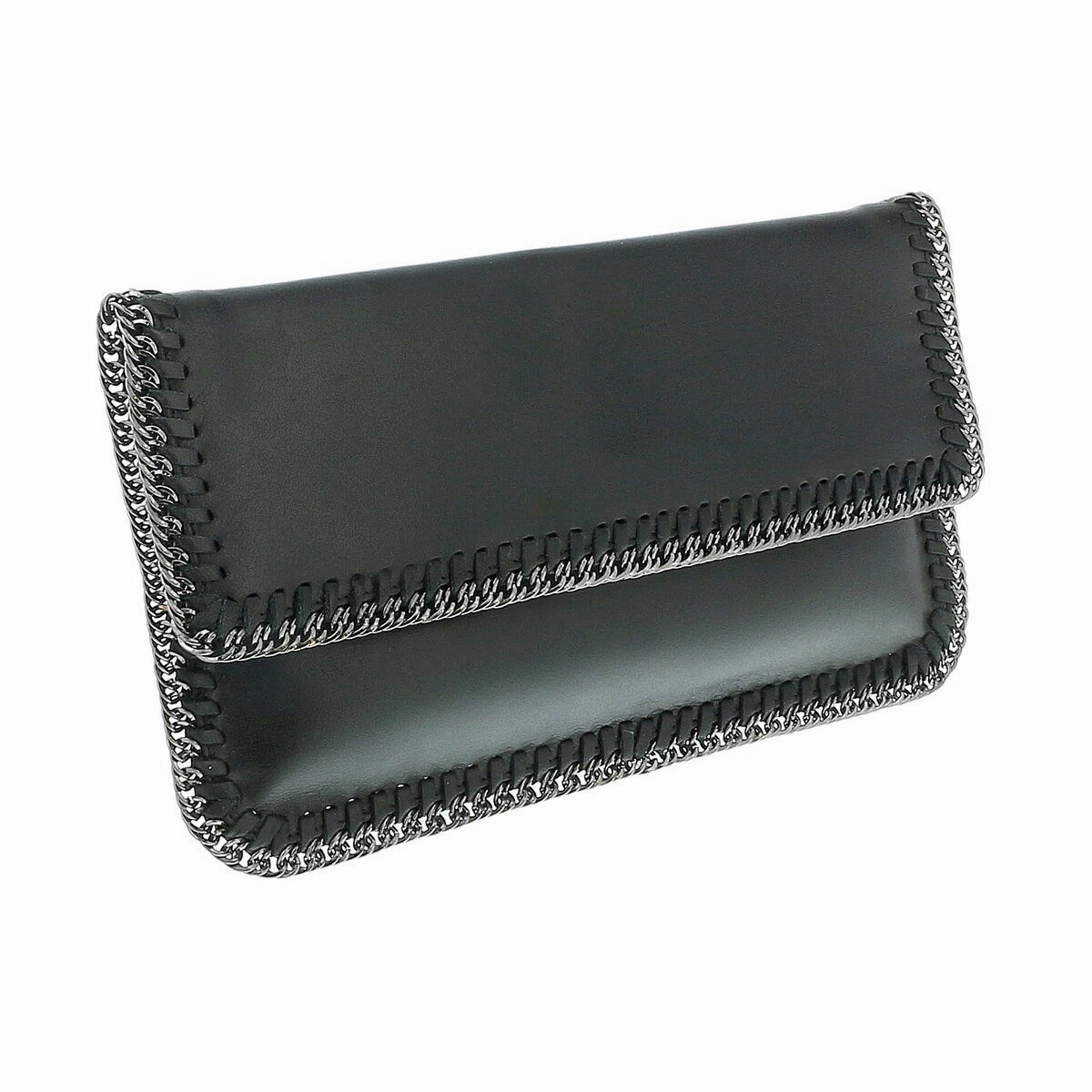 Pierre Cardin Black Leather Medium Enveloppe Curb Chain Embelished Clutch for womens
