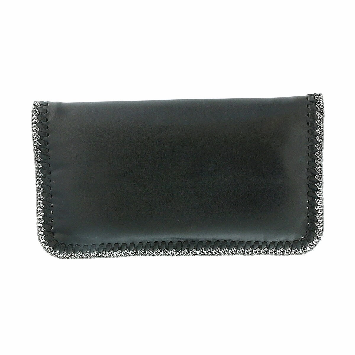Pierre Cardin Black Leather Medium Enveloppe Curb Chain Embelished Clutch for womens