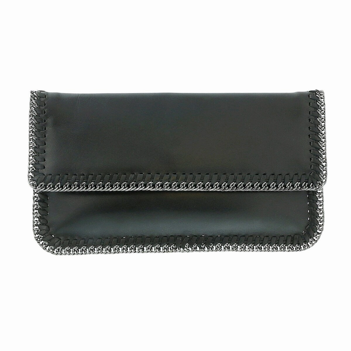 Pierre Cardin Black Leather Medium Enveloppe Curb Chain Embelished Clutch for womens