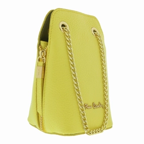 Pierre Cardin Lemon Leather Curved Structured Chain Crossbody Bag for womens