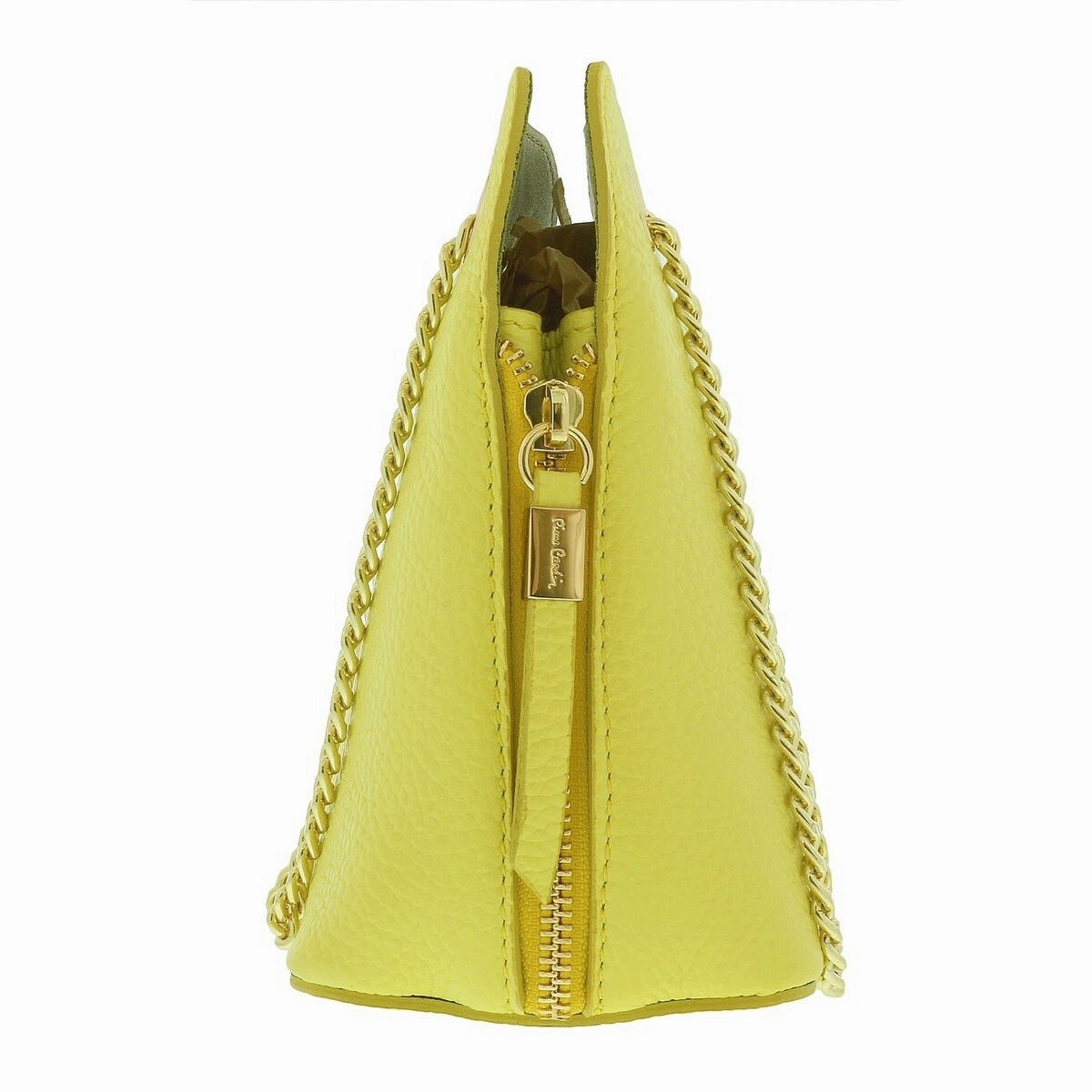 Pierre Cardin Lemon Leather Curved Structured Chain Crossbody Bag for womens