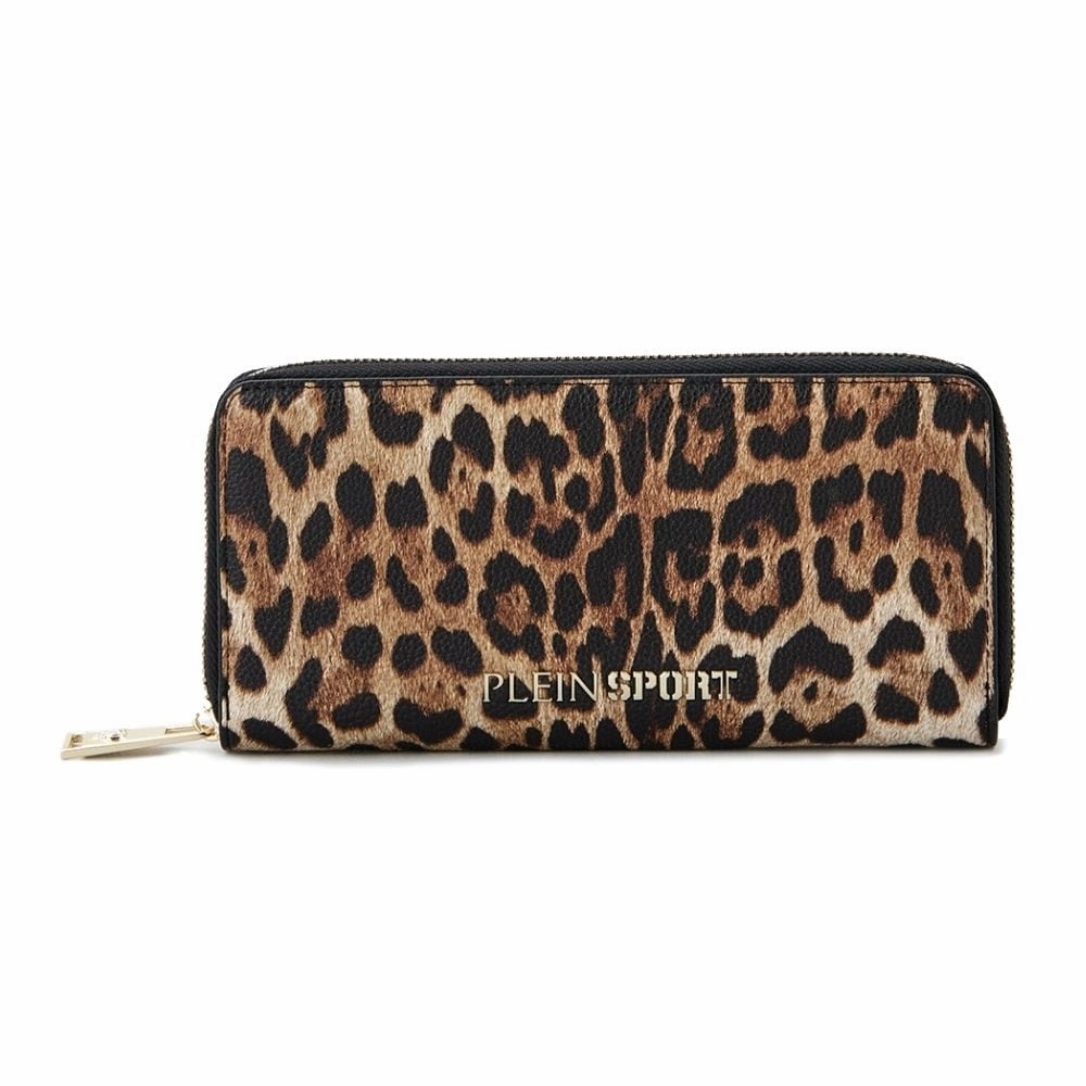 Plein Sport Sleek Designer Zipper Wallet with Gold Women's Accents - One Size