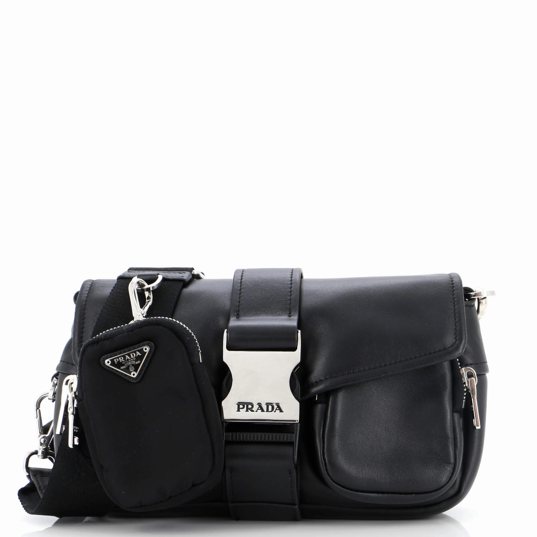 Pocket Flap Shoulder Bag Leather