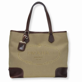 Prada  Canvas Leather Tote Bag (Pre-Owned)