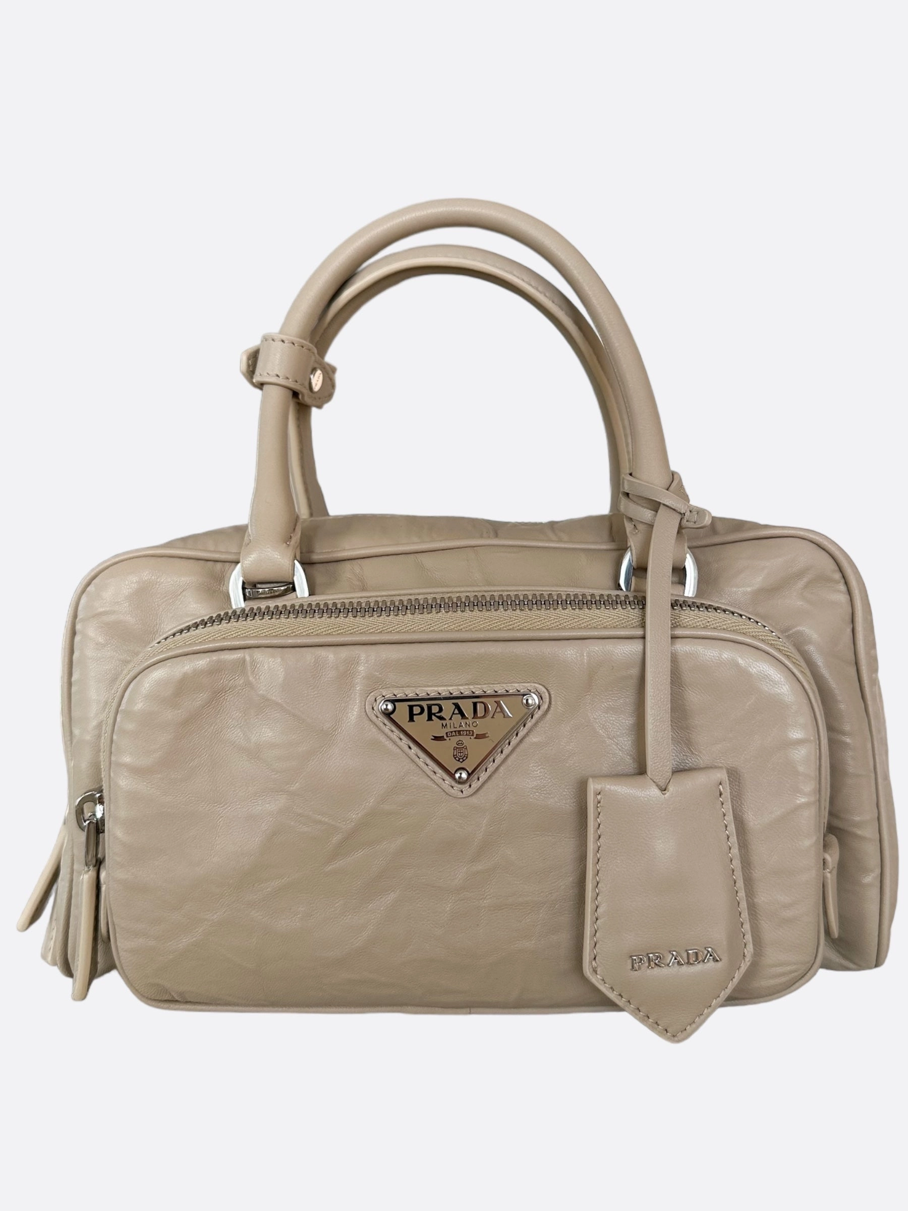 Prada Desert Beige Nappa Leather Multi Pocket Top Handle Bag