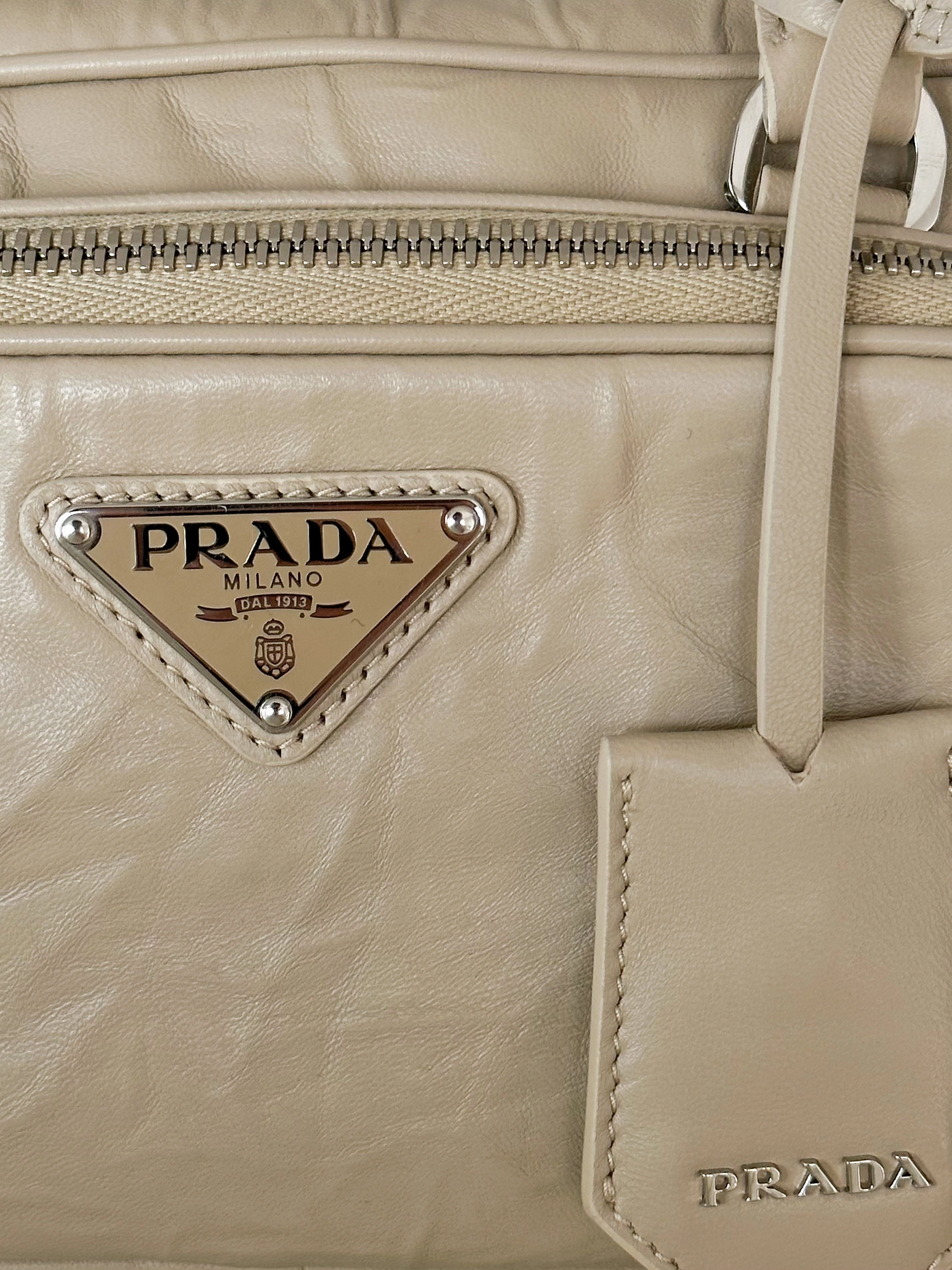 Prada Desert Beige Nappa Leather Multi Pocket Top Handle Bag