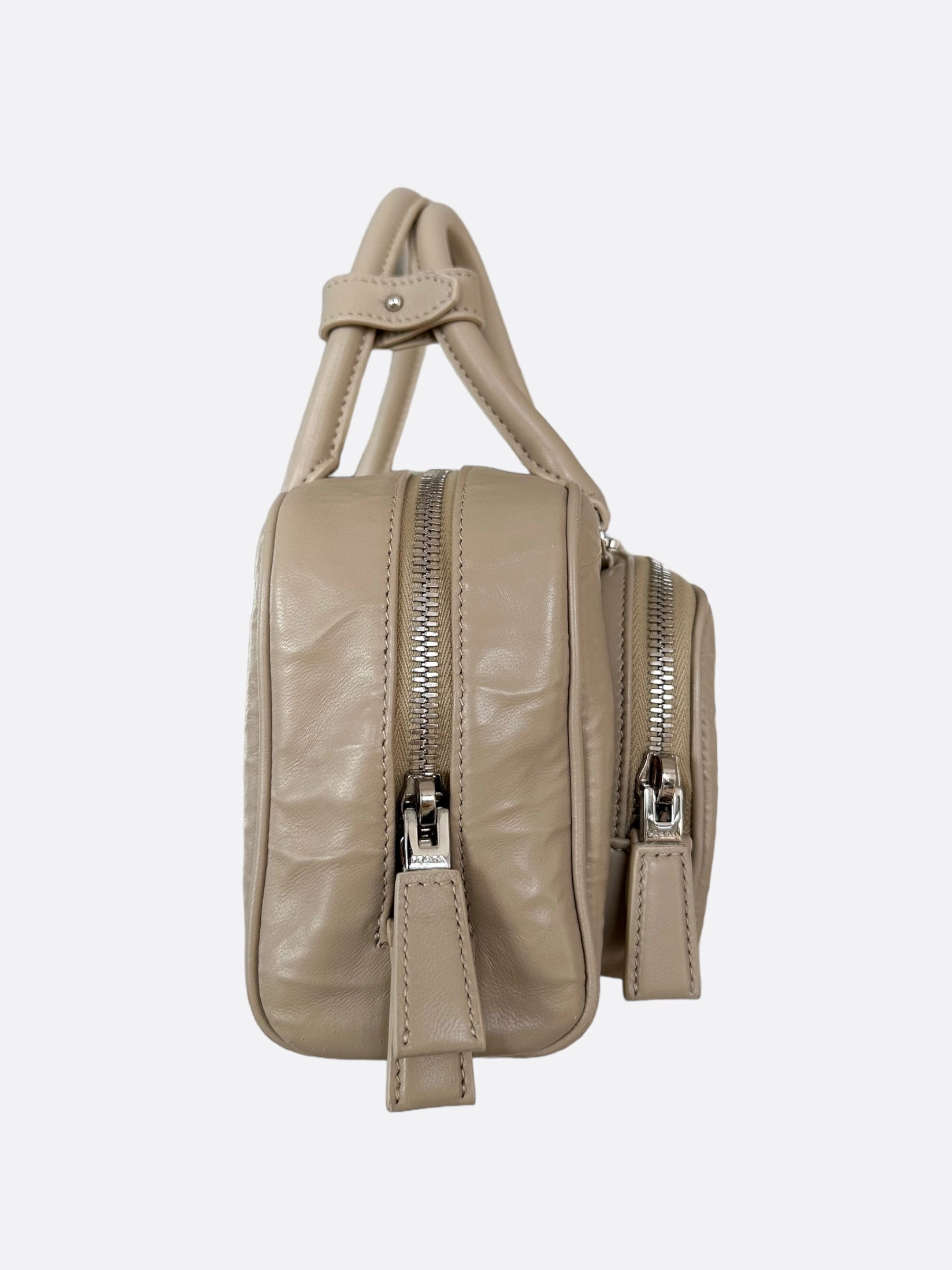 Prada Desert Beige Nappa Leather Multi Pocket Top Handle Bag