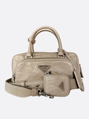 Prada Desert Beige Nappa Leather Multi Pocket Top Handle Bag