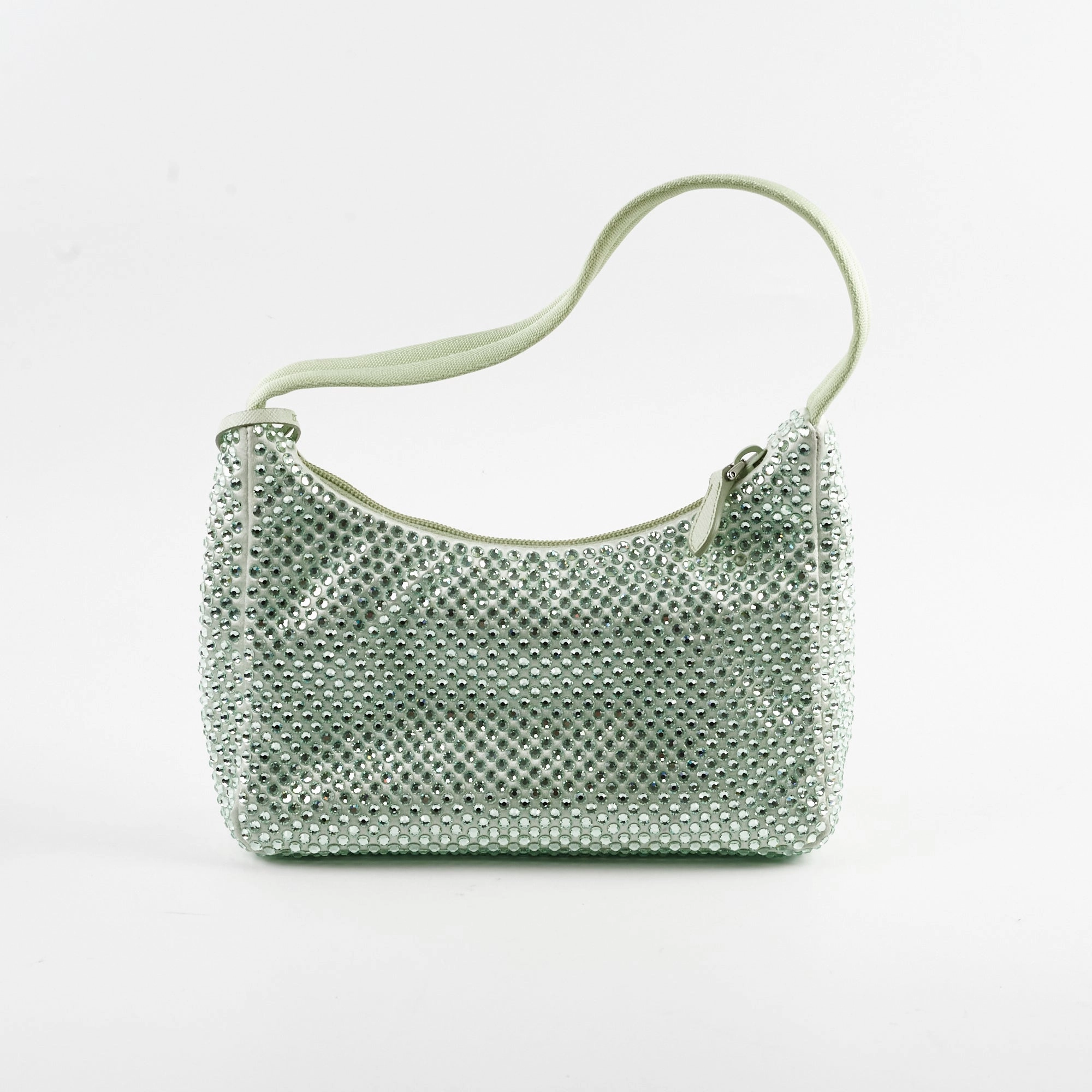 Prada Mint Green Satin Mini Crystal Studded Re-Edition 2000 Shoulder Bag