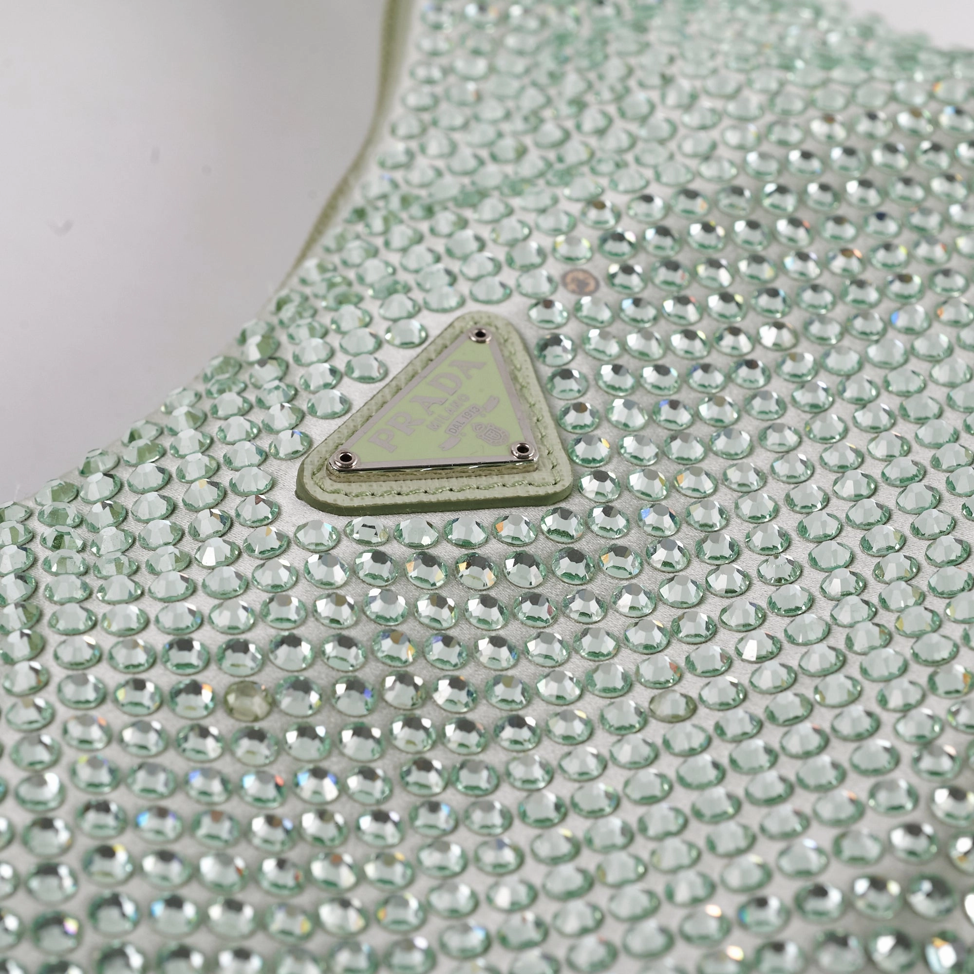 Prada Mint Green Satin Mini Crystal Studded Re-Edition 2000 Shoulder Bag