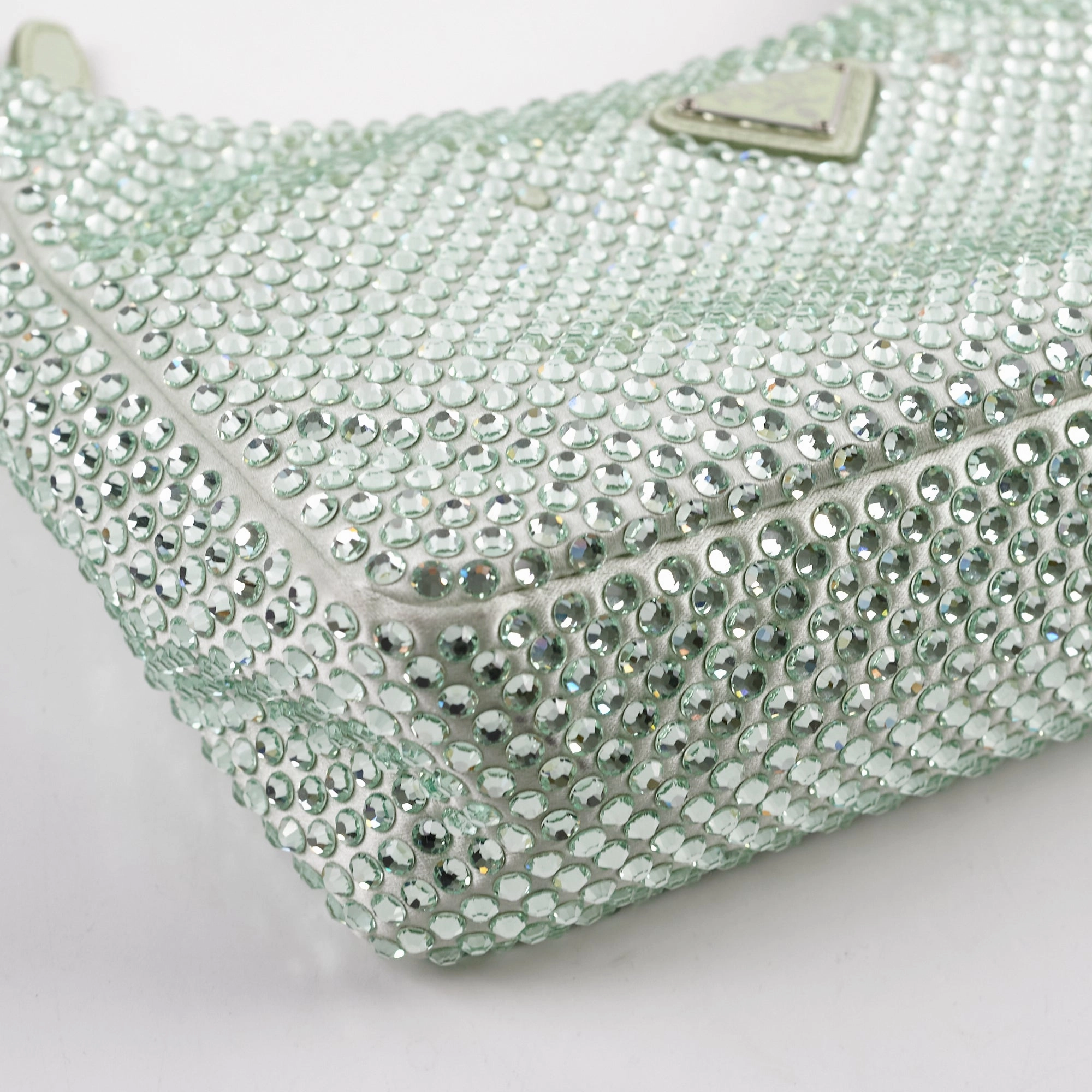 Prada Mint Green Satin Mini Crystal Studded Re-Edition 2000 Shoulder Bag