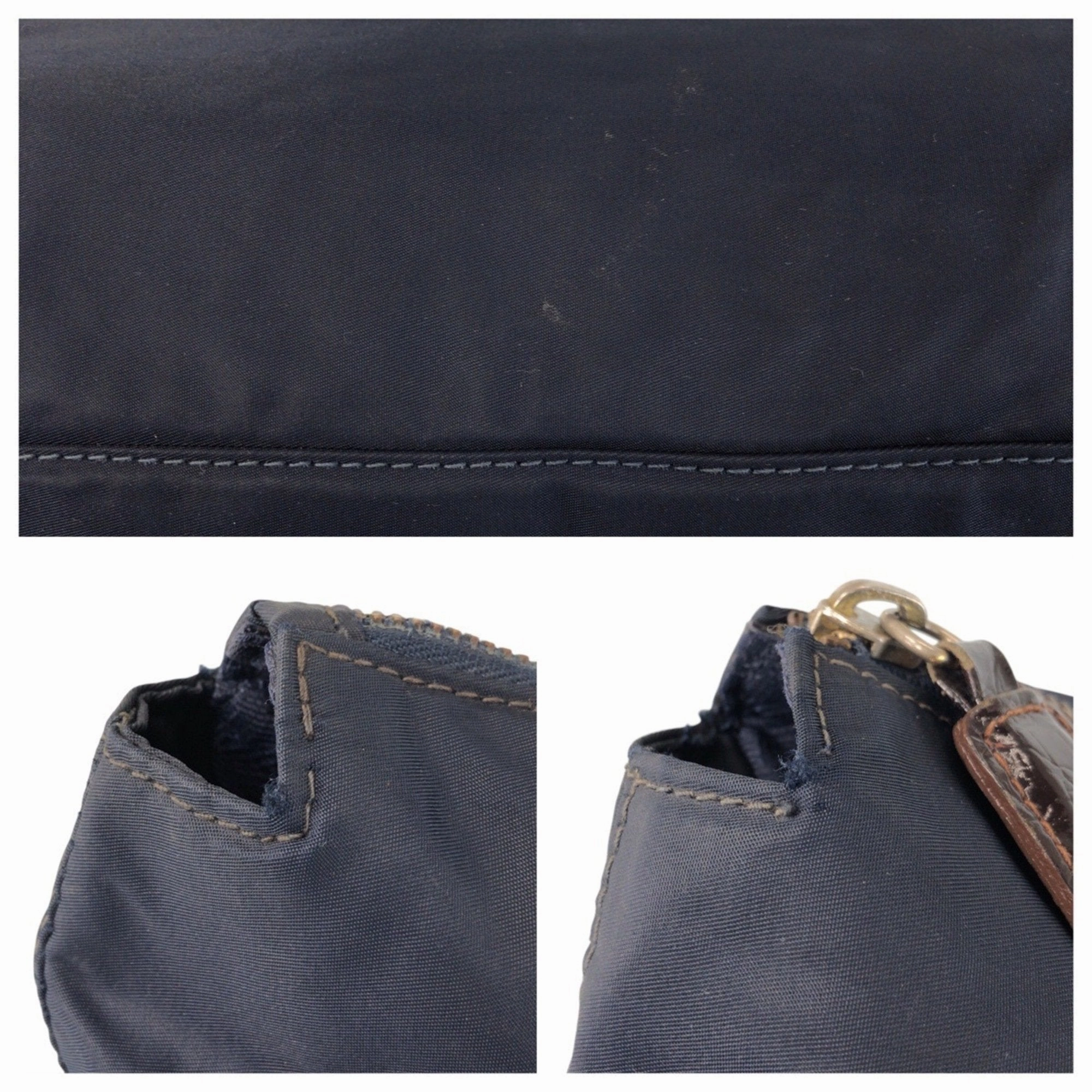 Prada Navy Nylon Leather Handbag Tote Bag (Pre-Owned)
