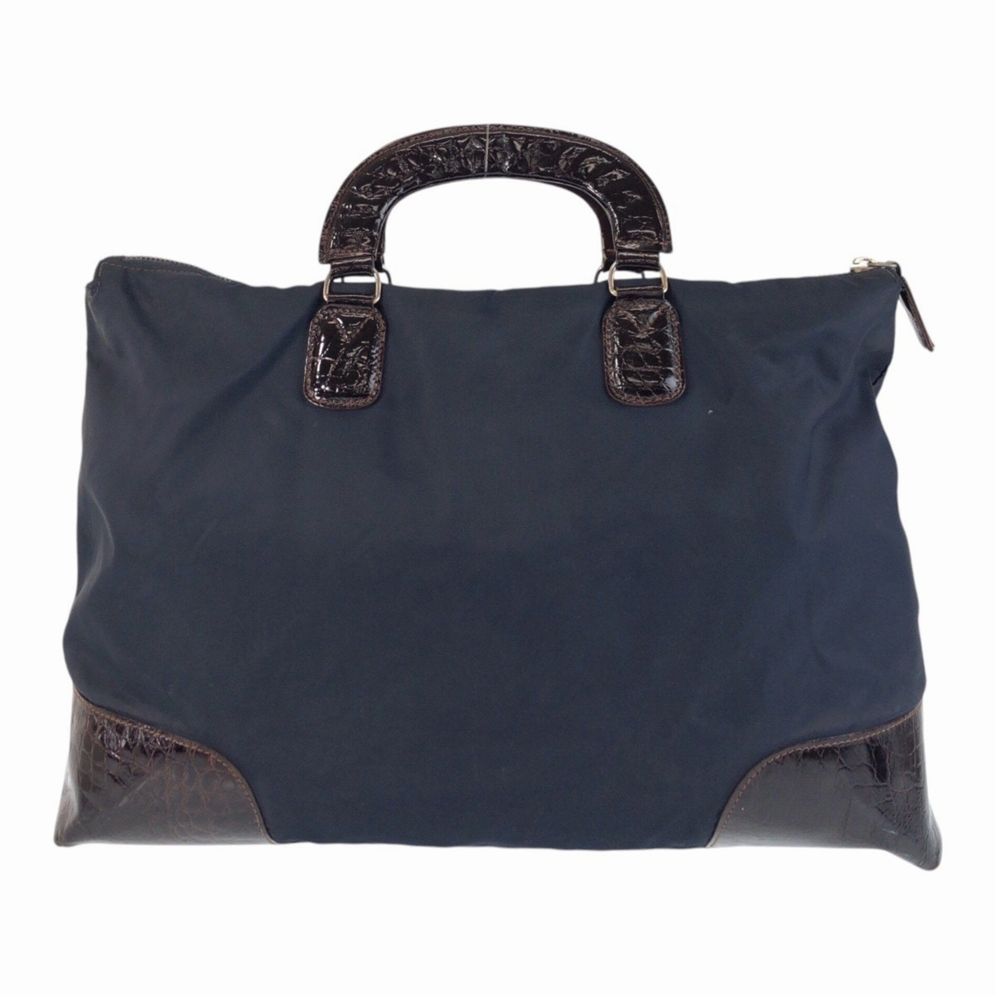 Prada Navy Nylon Leather Handbag Tote Bag (Pre-Owned)