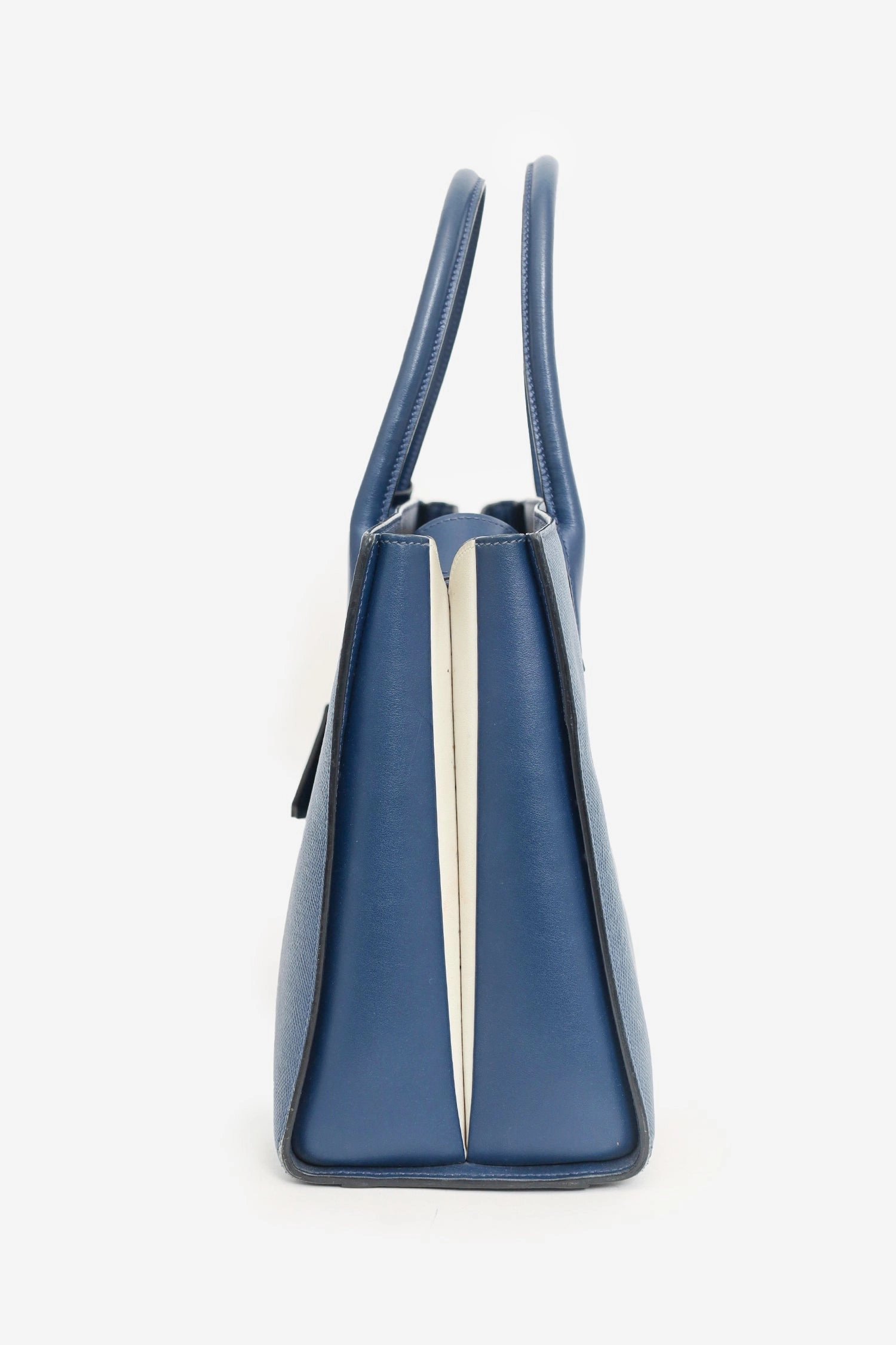 Prada Navy Saffiano Leather Bibliothque Handle Bag with Strap