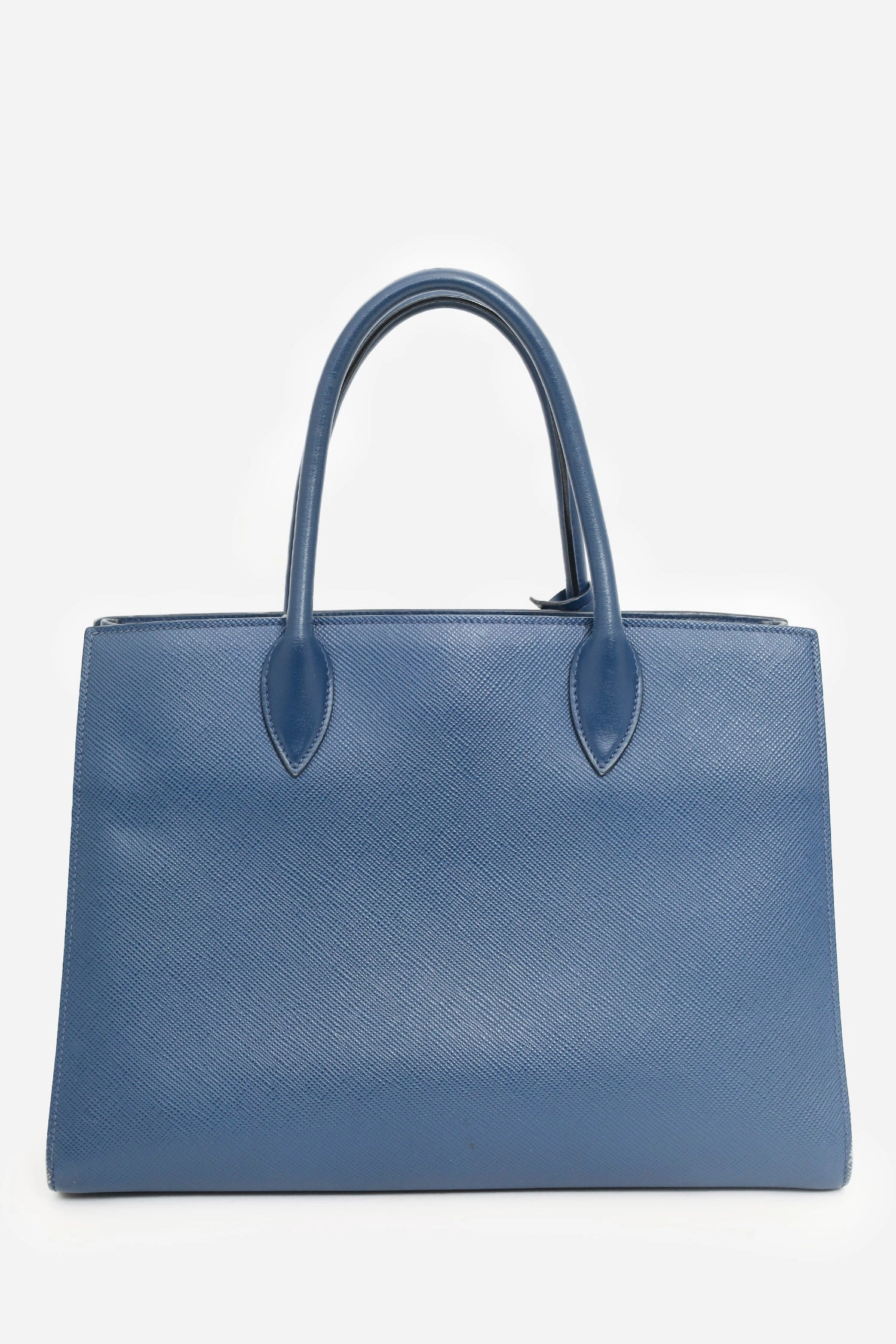 Prada Navy Saffiano Leather Bibliothque Handle Bag with Strap