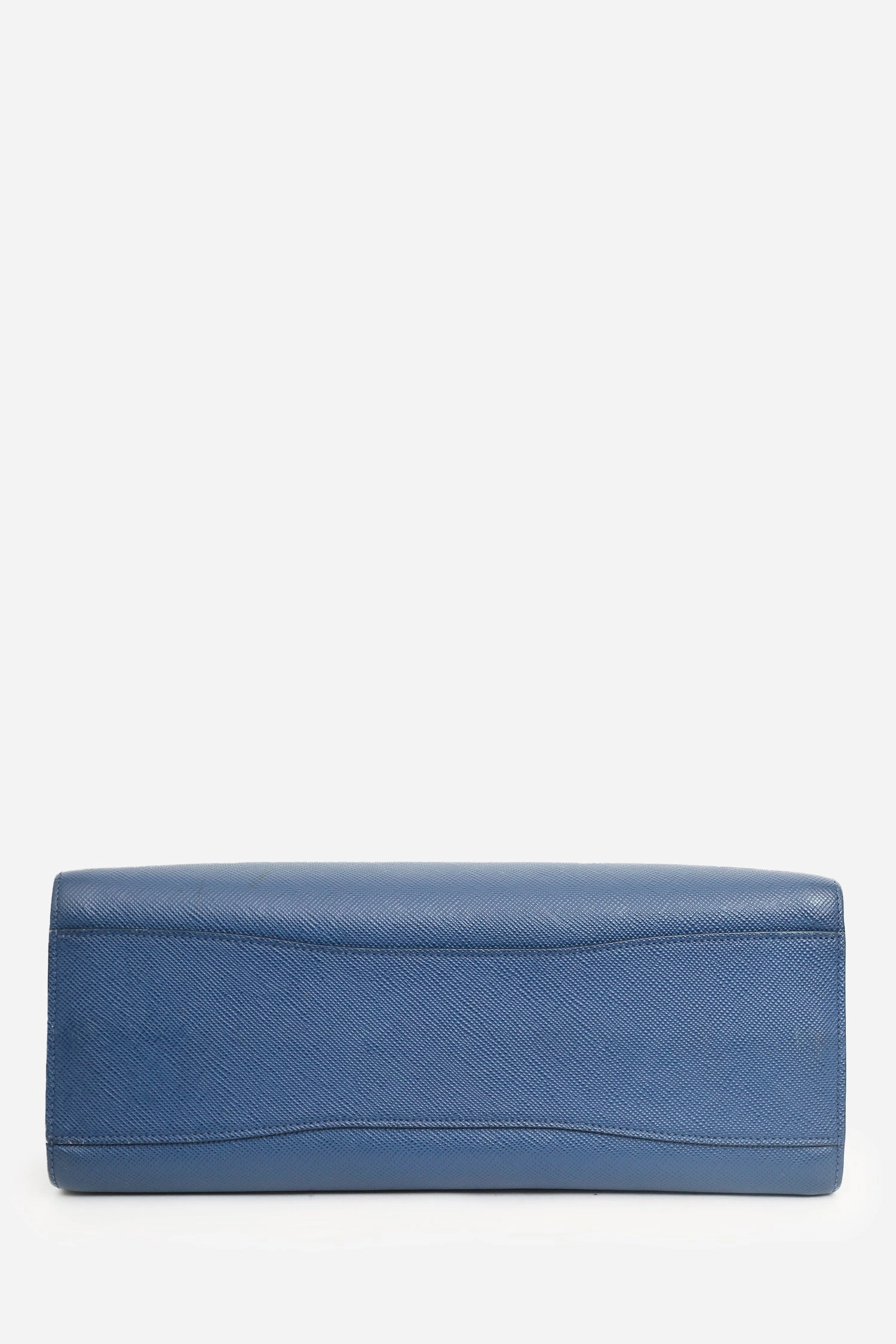 Prada Navy Saffiano Leather Bibliothque Handle Bag with Strap