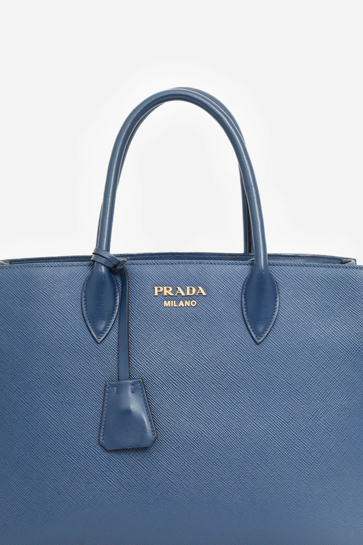 Prada Navy Saffiano Leather Bibliothque Handle Bag with Strap