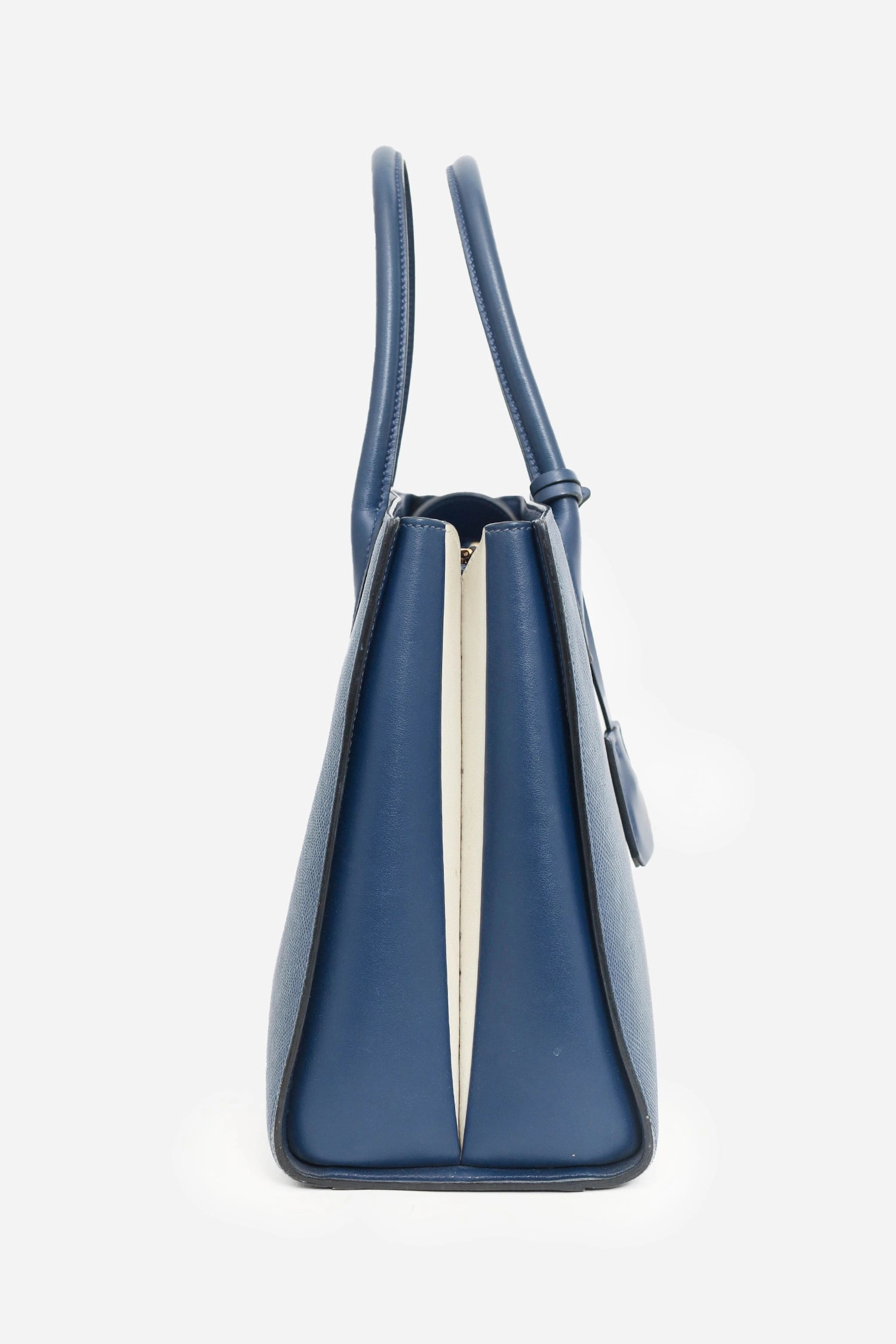 Prada Navy Saffiano Leather Bibliothque Handle Bag with Strap