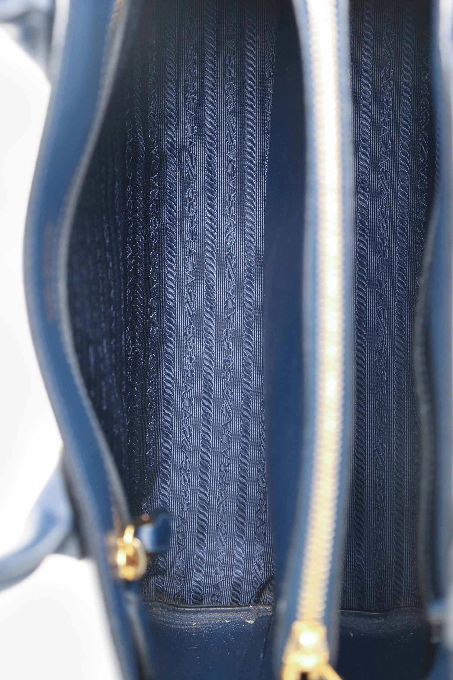 Prada Navy Saffiano Leather Bibliothque Handle Bag with Strap