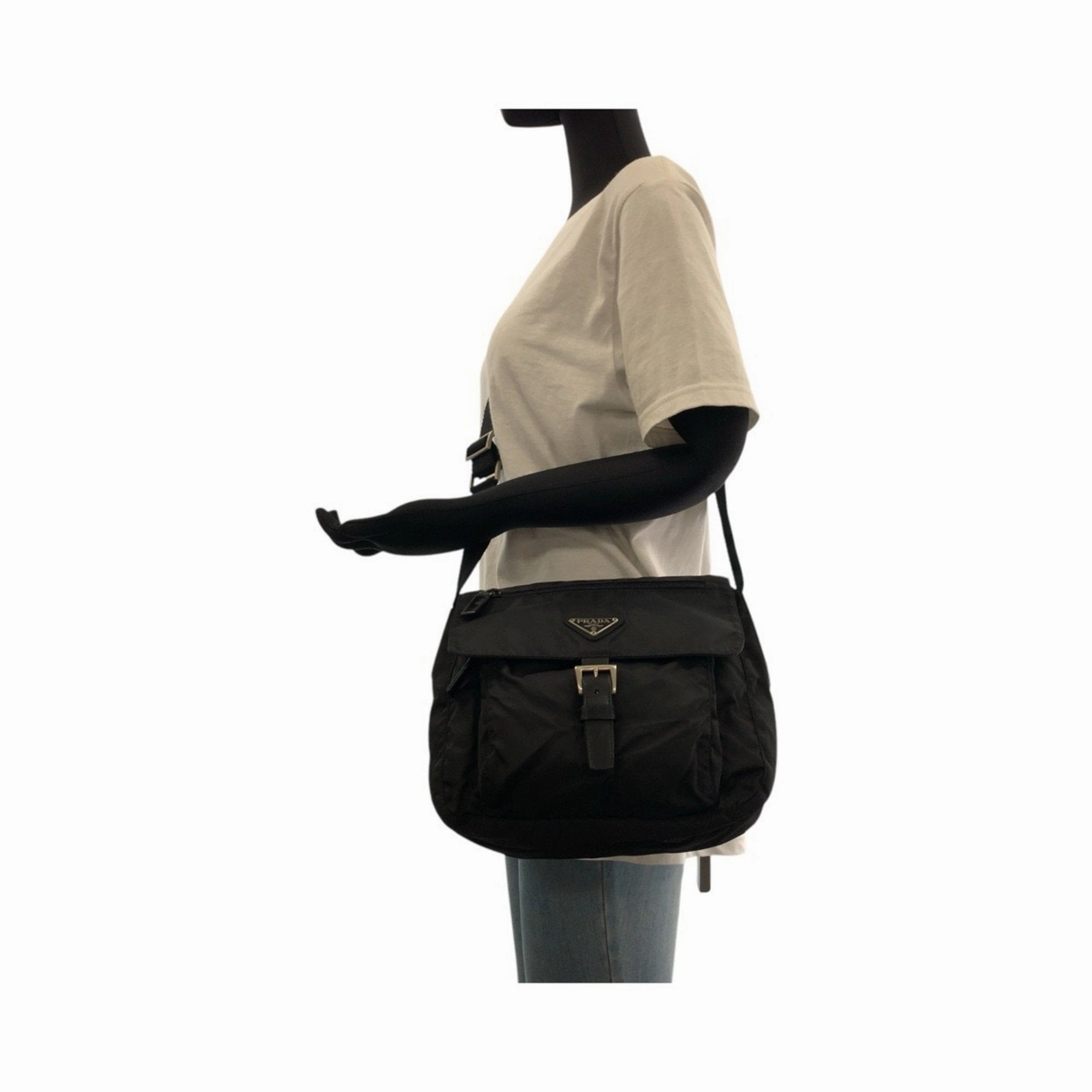 Prada Nylon Leather Pochette Shoulder Bag (Pre-Owned)