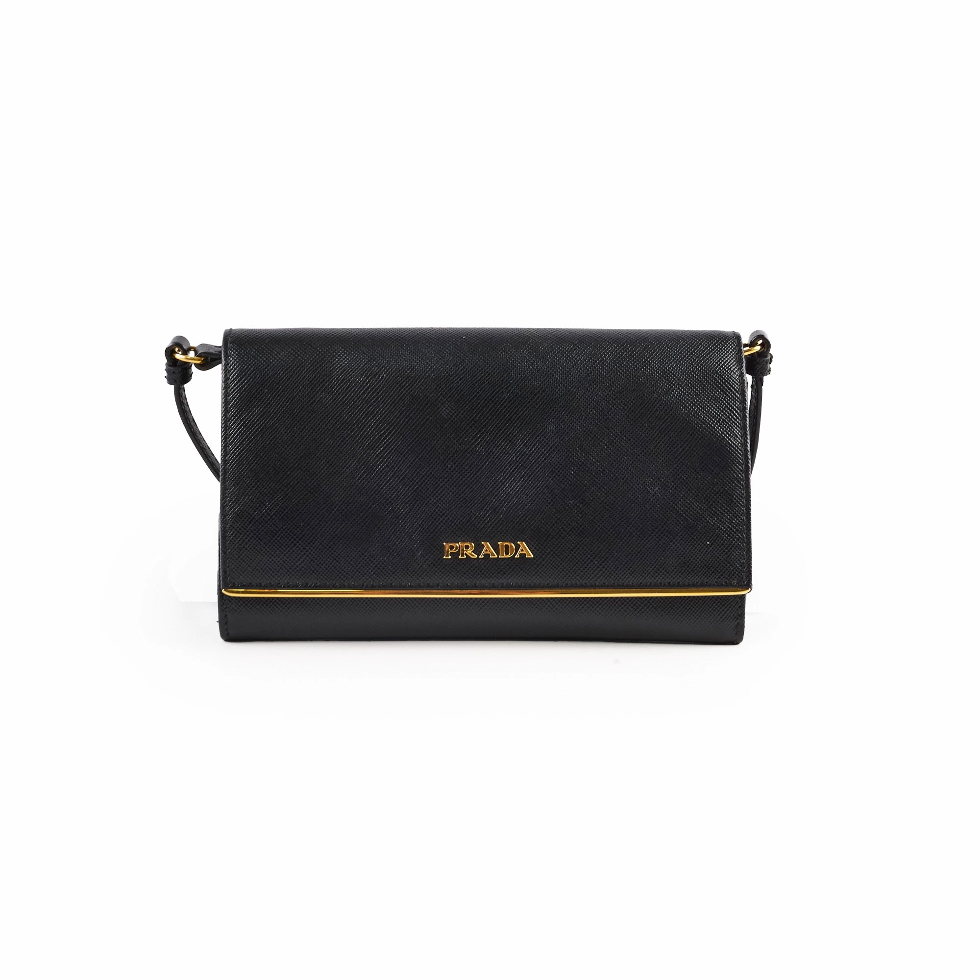 Prada Saffiano Wallet on Chain Black