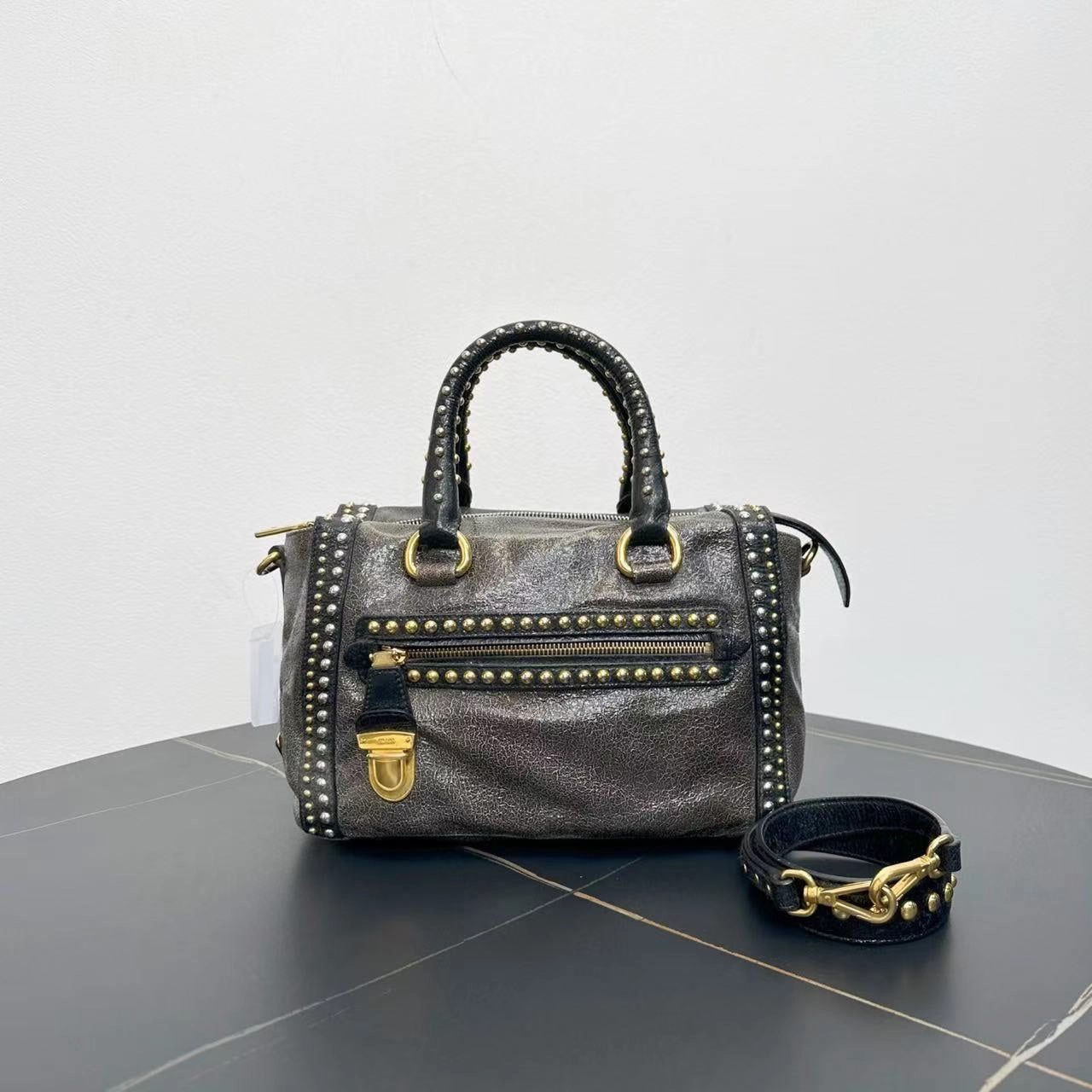 Prada Vitello Lux Grey Two-Way Shoulder Bag