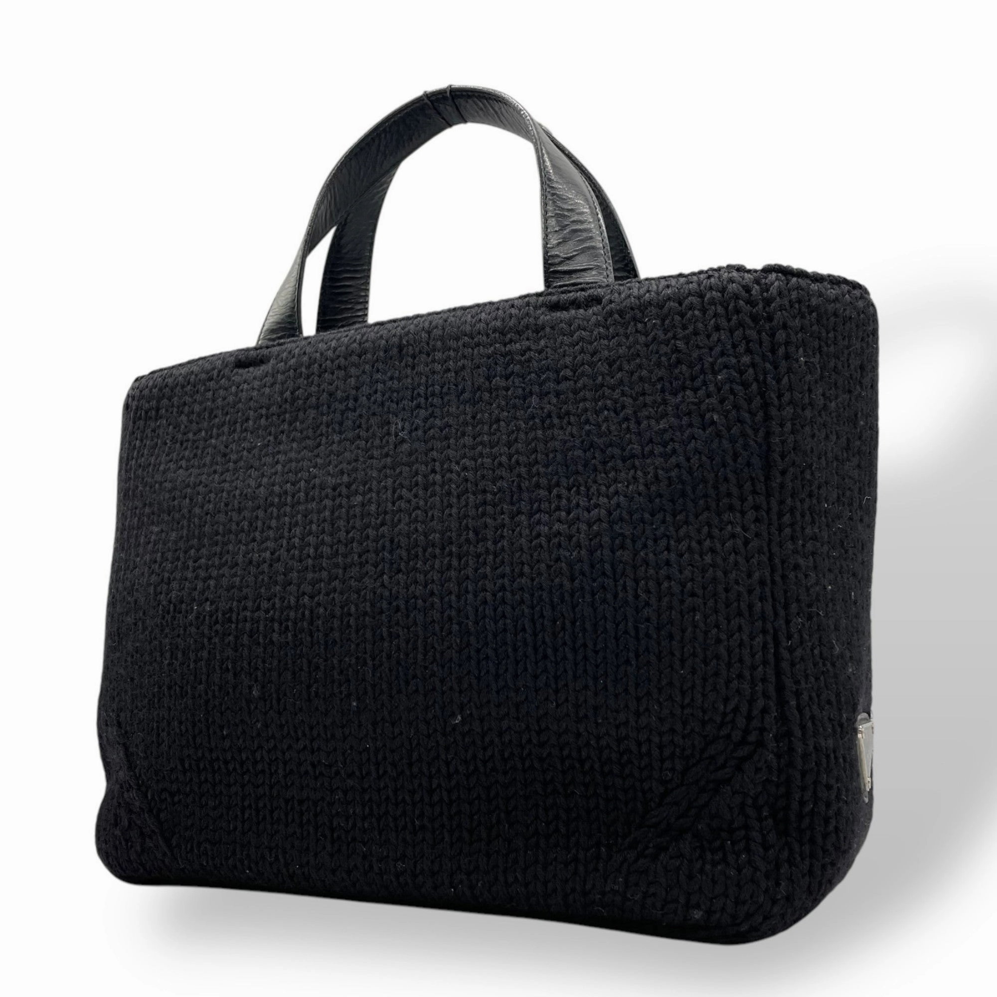 Prada Wool Leather Handbag Tote Bag (Pre-Owned)