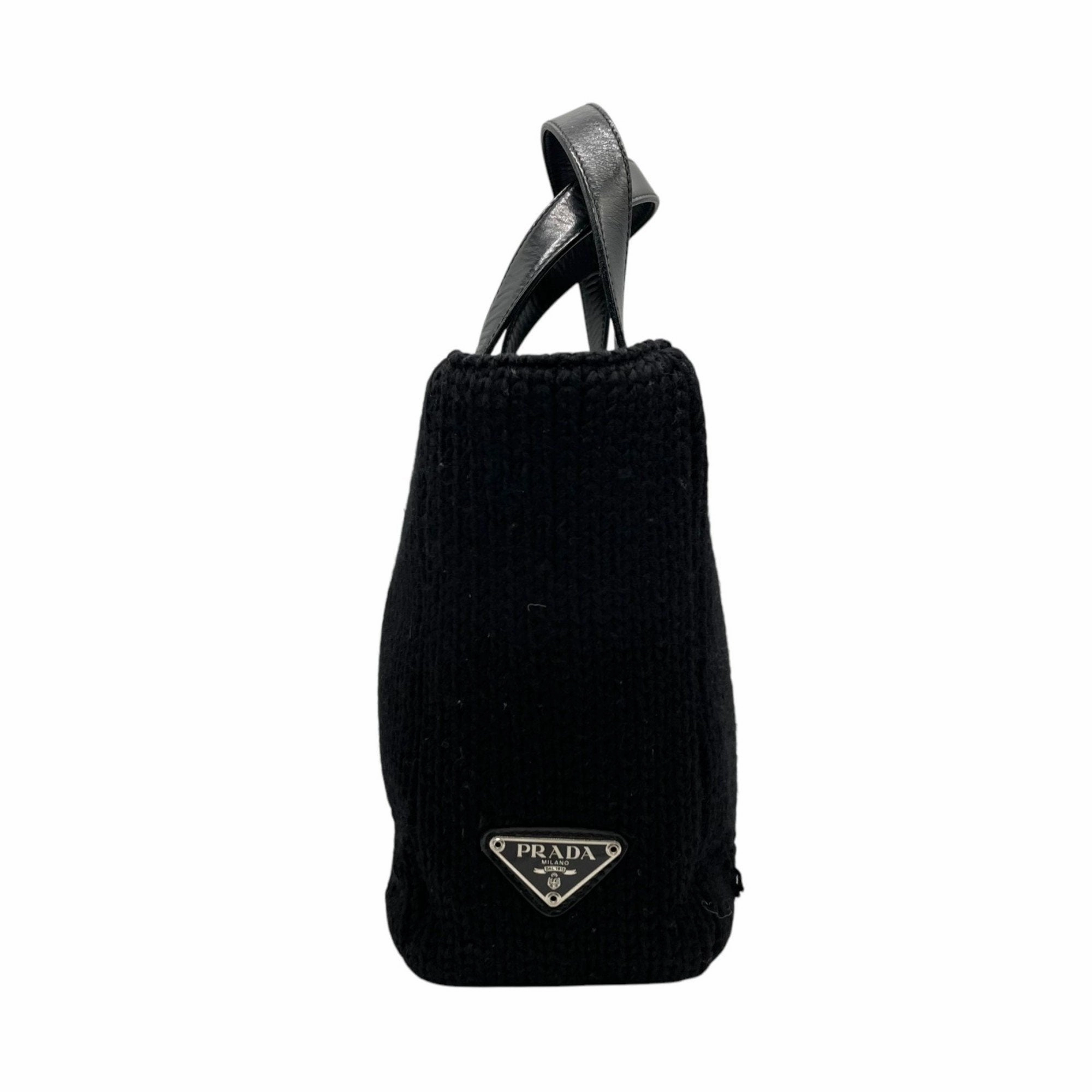 Prada Wool Leather Handbag Tote Bag (Pre-Owned)