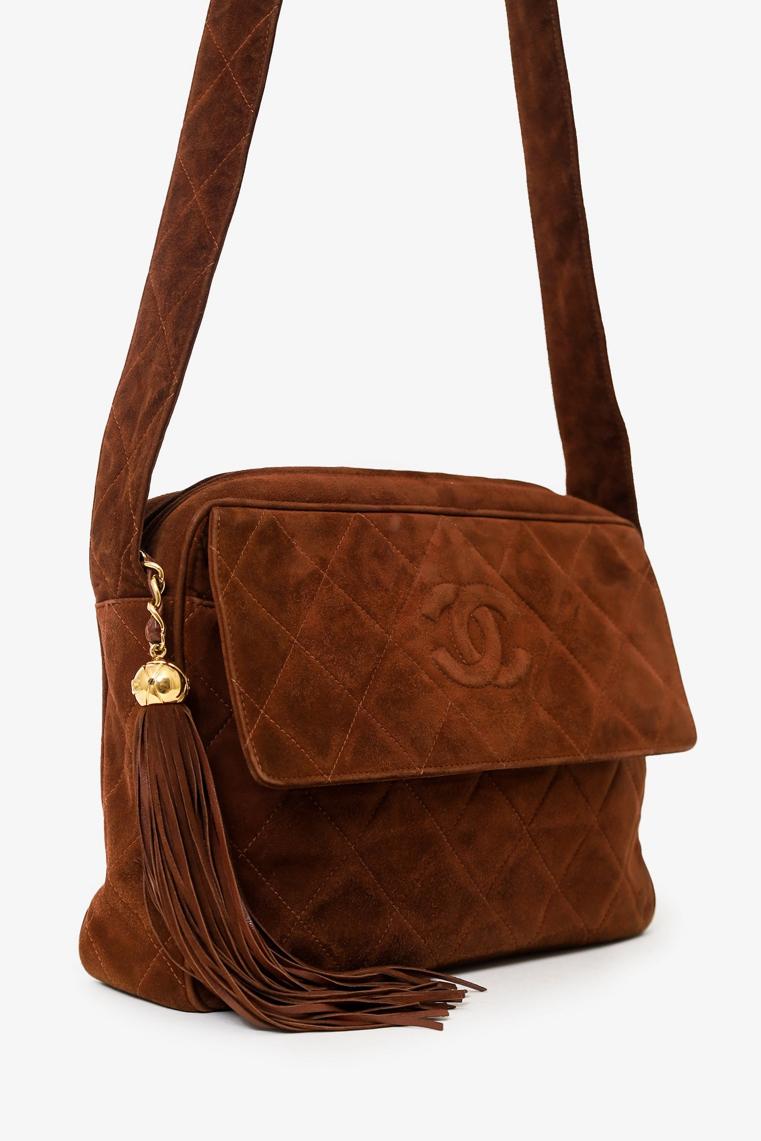 Pre-Loved Chanel 1994-96 Brown Suede CC Tassel Crossbody Bag