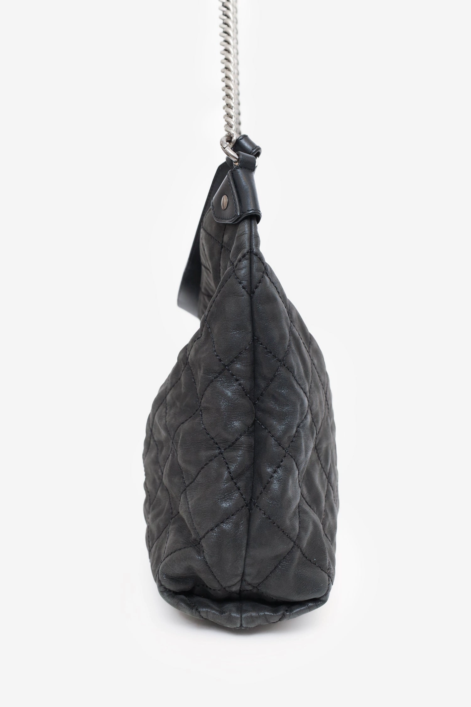 Pre-Loved Chanel 2012 Black Irridescent Leather Coco Daily Hobo Shoulder Bag