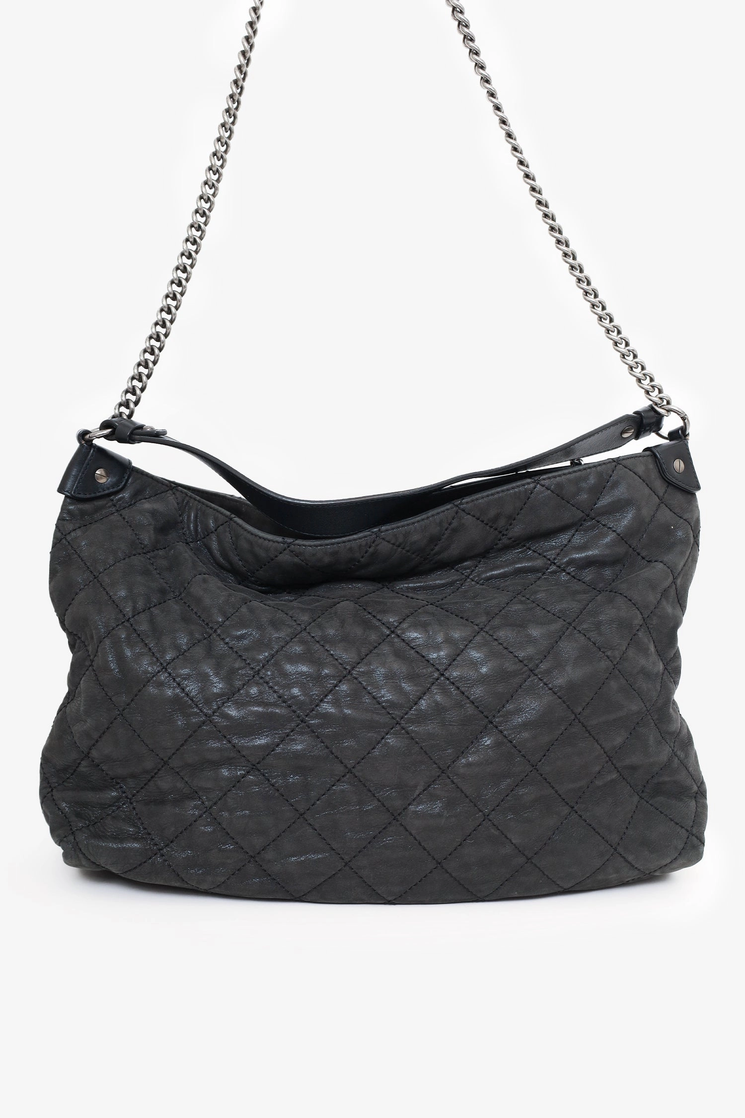 Pre-Loved Chanel 2012 Black Irridescent Leather Coco Daily Hobo Shoulder Bag
