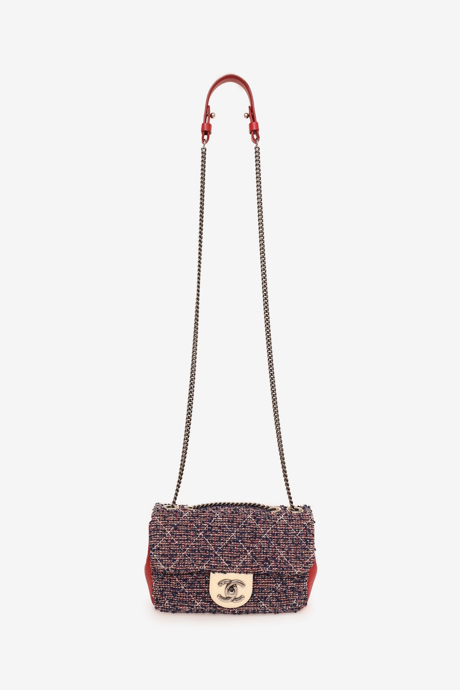 Pre-Loved Chanel 2016-17 Navy/Red Tweed Mini Single Flap Bag