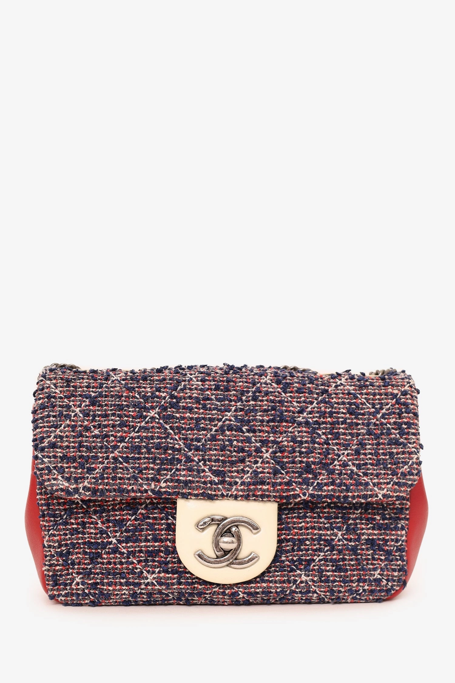 Pre-Loved Chanel 2016-17 Navy/Red Tweed Mini Single Flap Bag