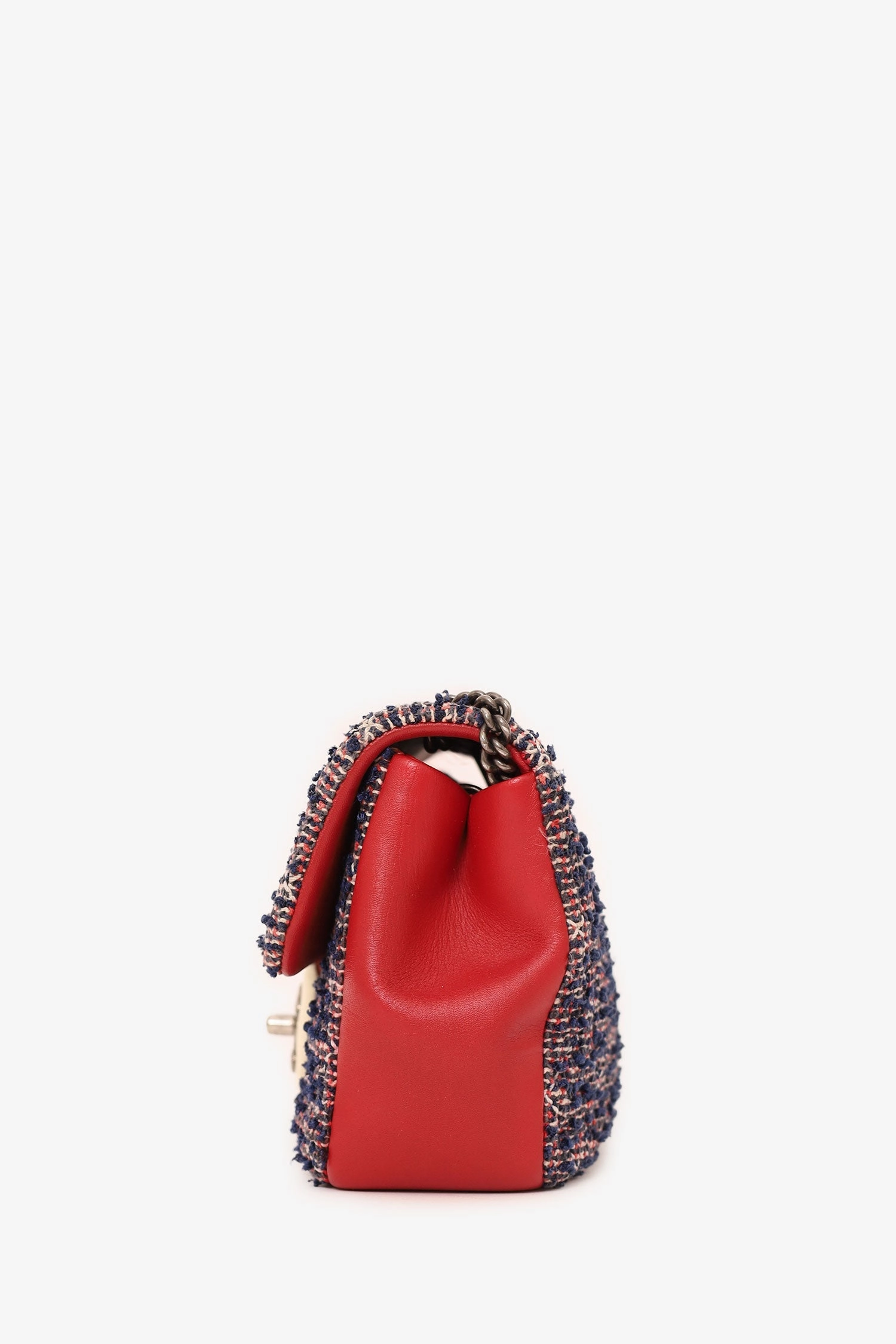 Pre-Loved Chanel 2016-17 Navy/Red Tweed Mini Single Flap Bag