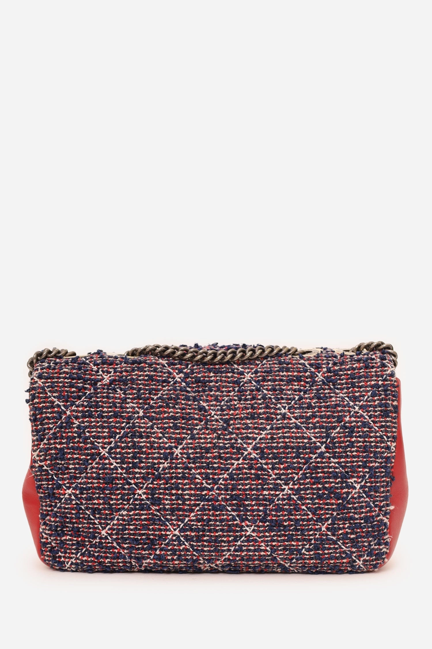 Pre-Loved Chanel 2016-17 Navy/Red Tweed Mini Single Flap Bag