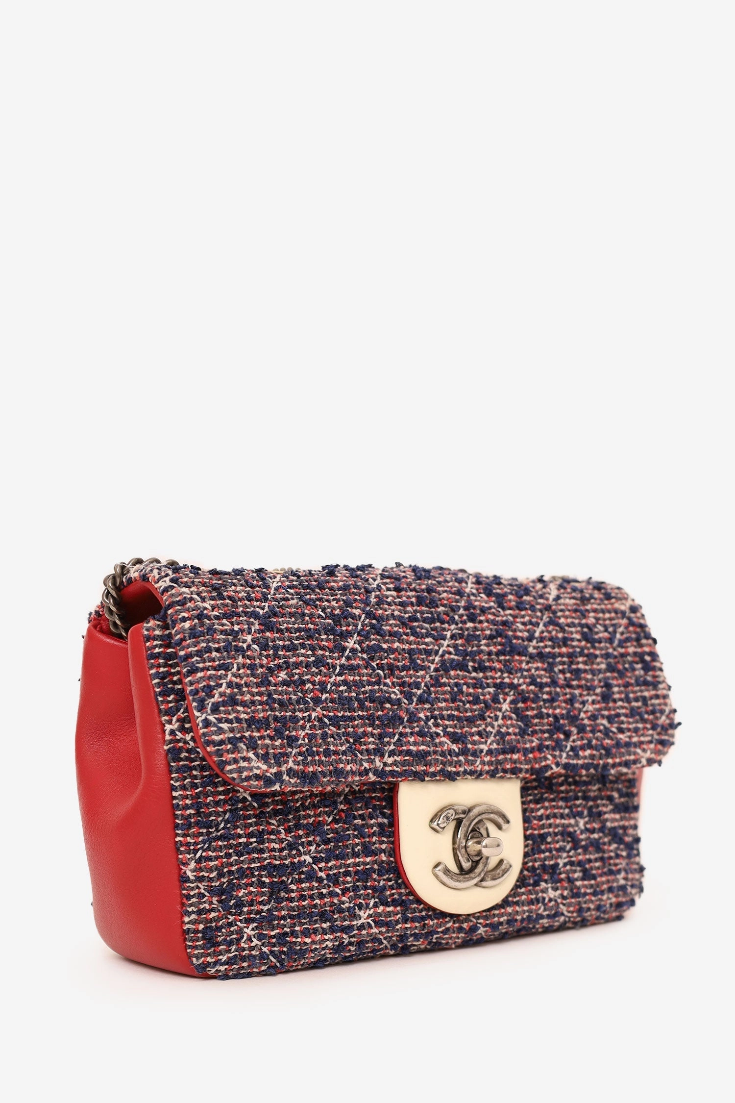 Pre-Loved Chanel 2016-17 Navy/Red Tweed Mini Single Flap Bag