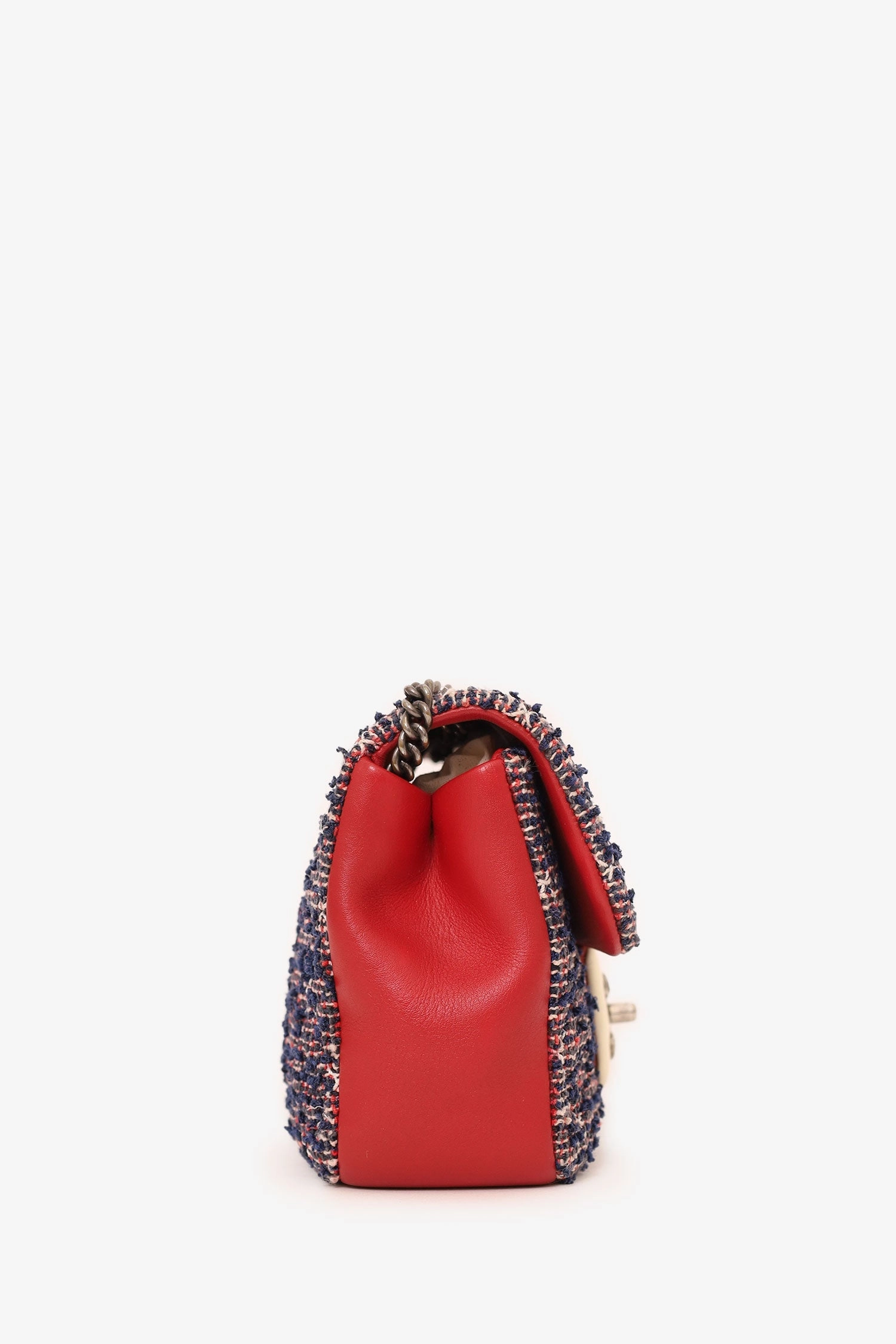 Pre-Loved Chanel 2016-17 Navy/Red Tweed Mini Single Flap Bag