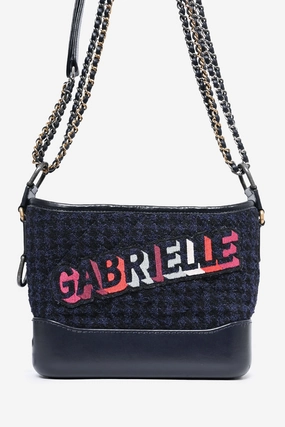 Pre-Loved Chanel 2017 Black Leather/Navy Tweed Small Gabrielle Shoulder Bag (As Is)