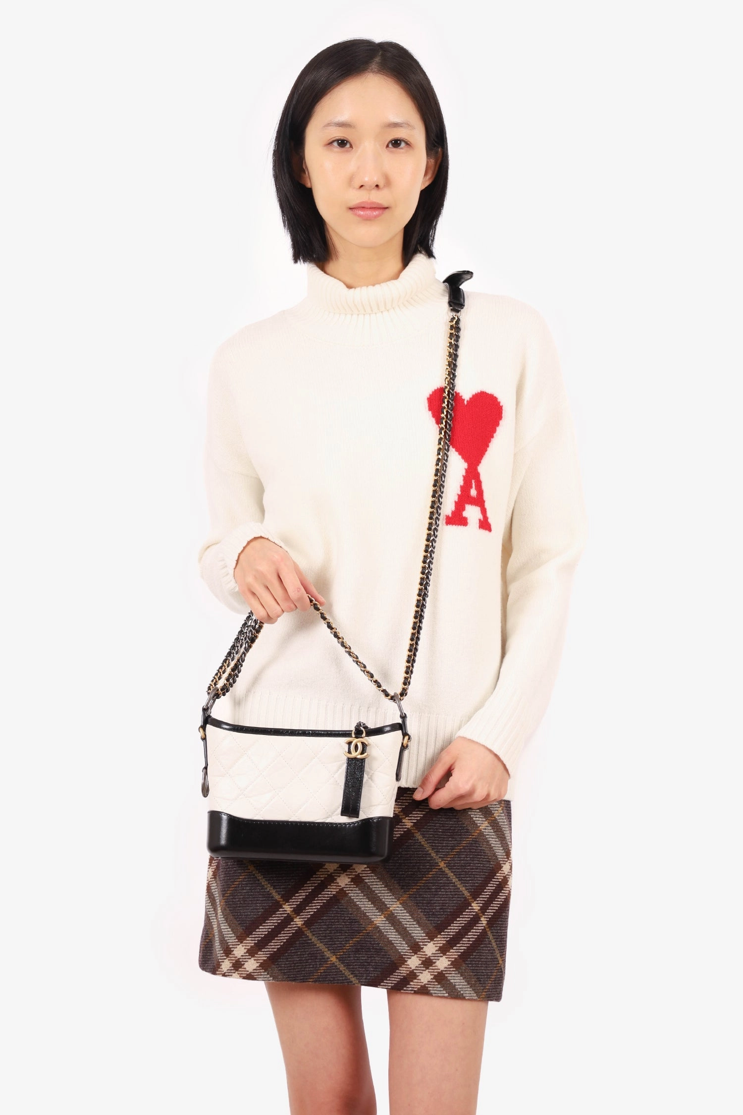 Pre-Loved Chanel  2018 Black/White Lambskin Leather Small Gabrielle Bag