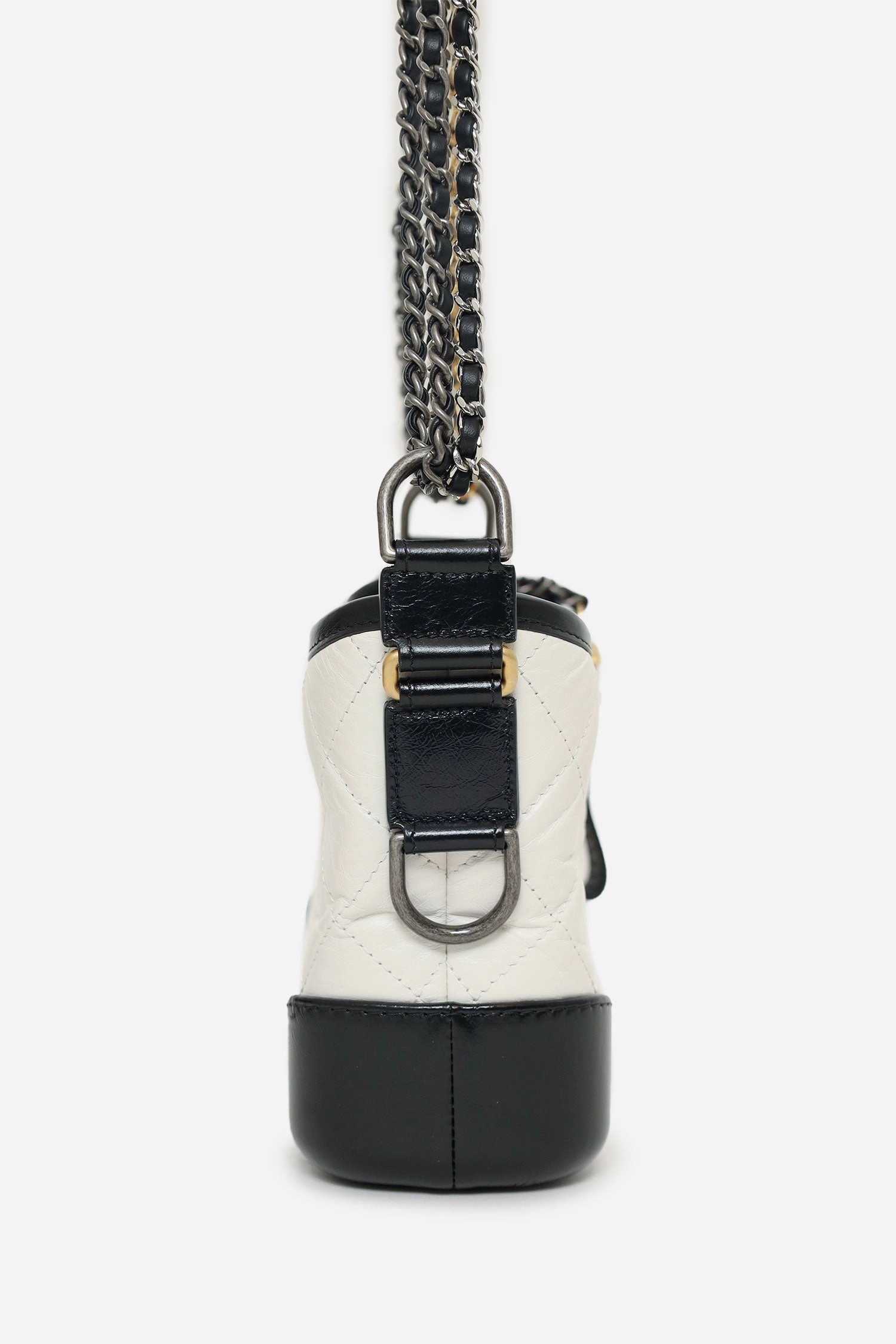 Pre-Loved Chanel  2018 Black/White Lambskin Leather Small Gabrielle Bag