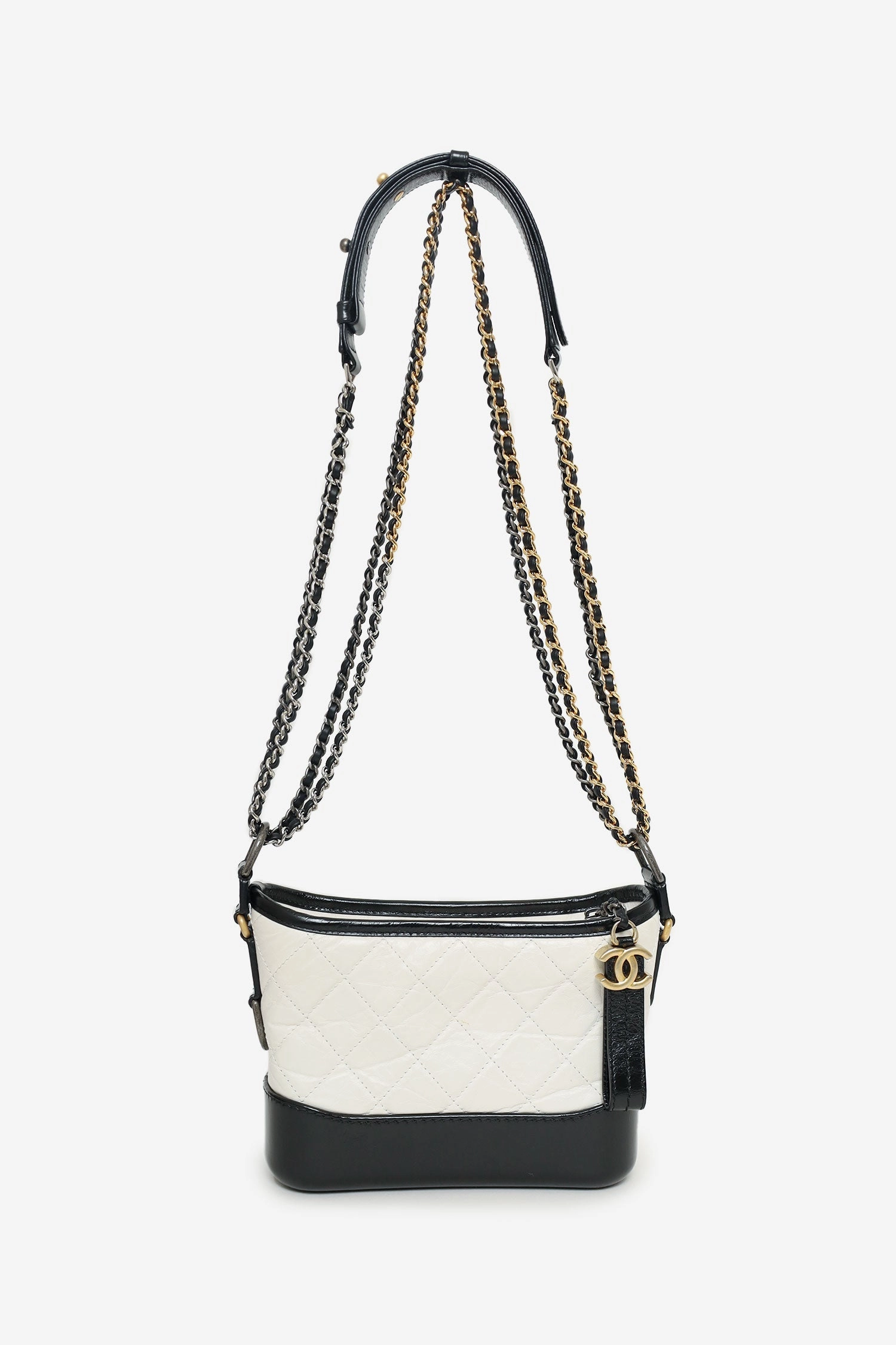 Pre-Loved Chanel  2018 Black/White Lambskin Leather Small Gabrielle Bag