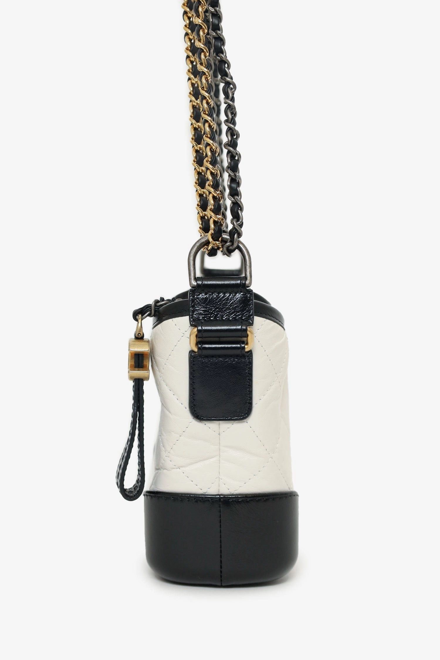Pre-Loved Chanel  2018 Black/White Lambskin Leather Small Gabrielle Bag