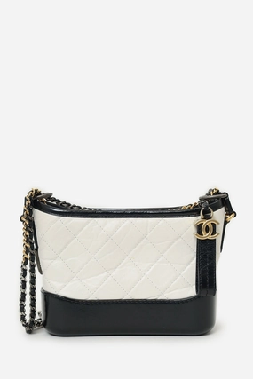 Pre-Loved Chanel  2018 Black/White Lambskin Leather Small Gabrielle Bag