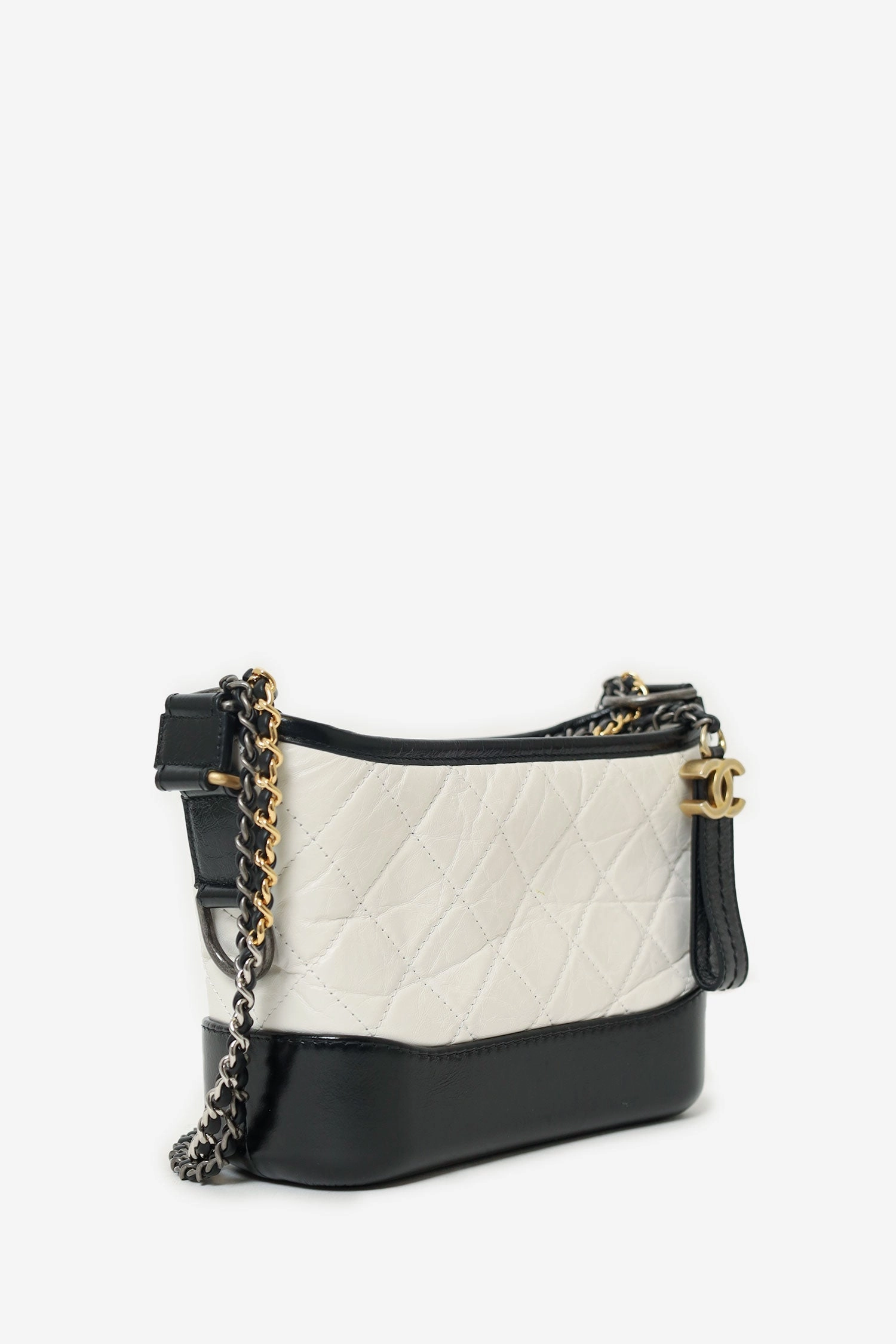 Pre-Loved Chanel  2018 Black/White Lambskin Leather Small Gabrielle Bag