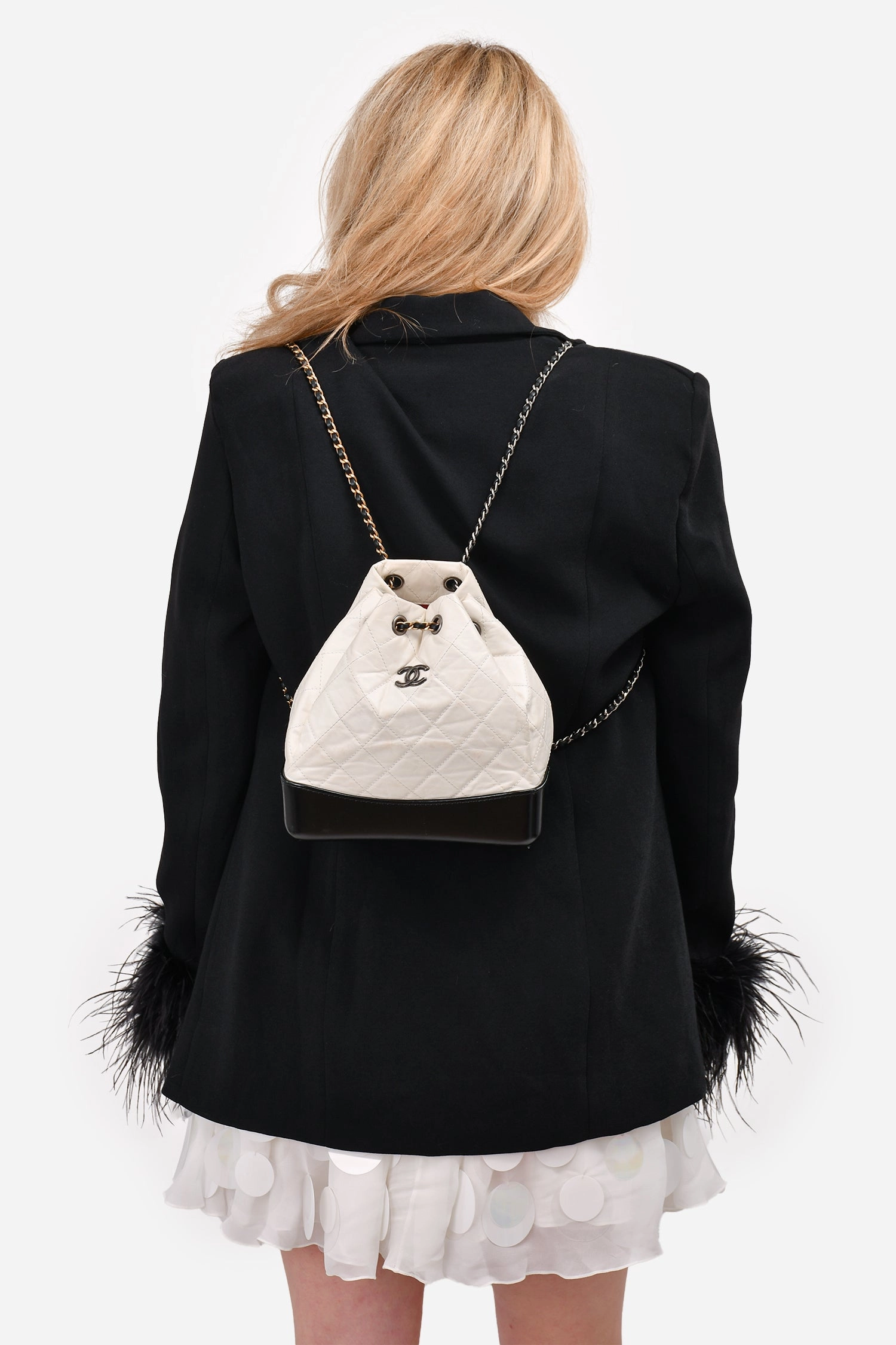Pre-Loved Chanel 2018 White/Black Gabrielle Backpack