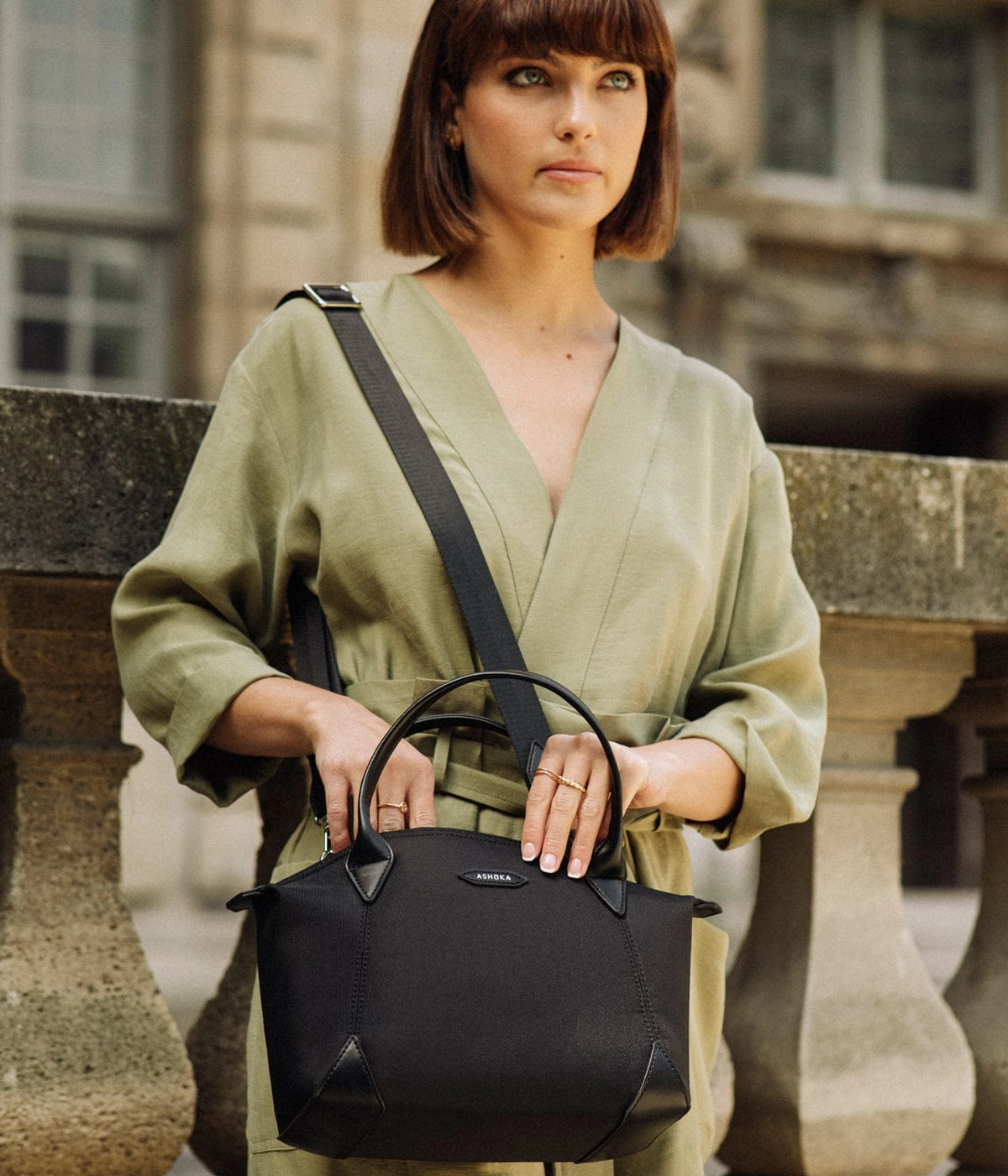 Pretty Apple Skin & Nylon Shoulder Bag | Black