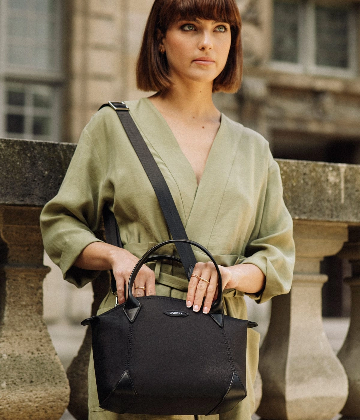 Pretty Apple Skin & Nylon Shoulder Bag | Black