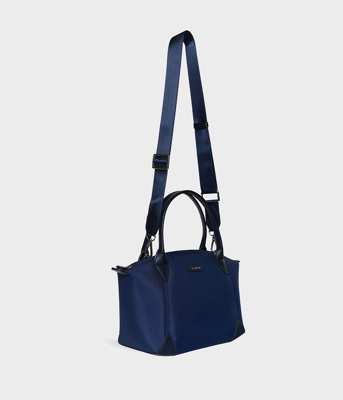 Pretty Apple Skin & Nylon Shoulder Bag | Navy Blue
