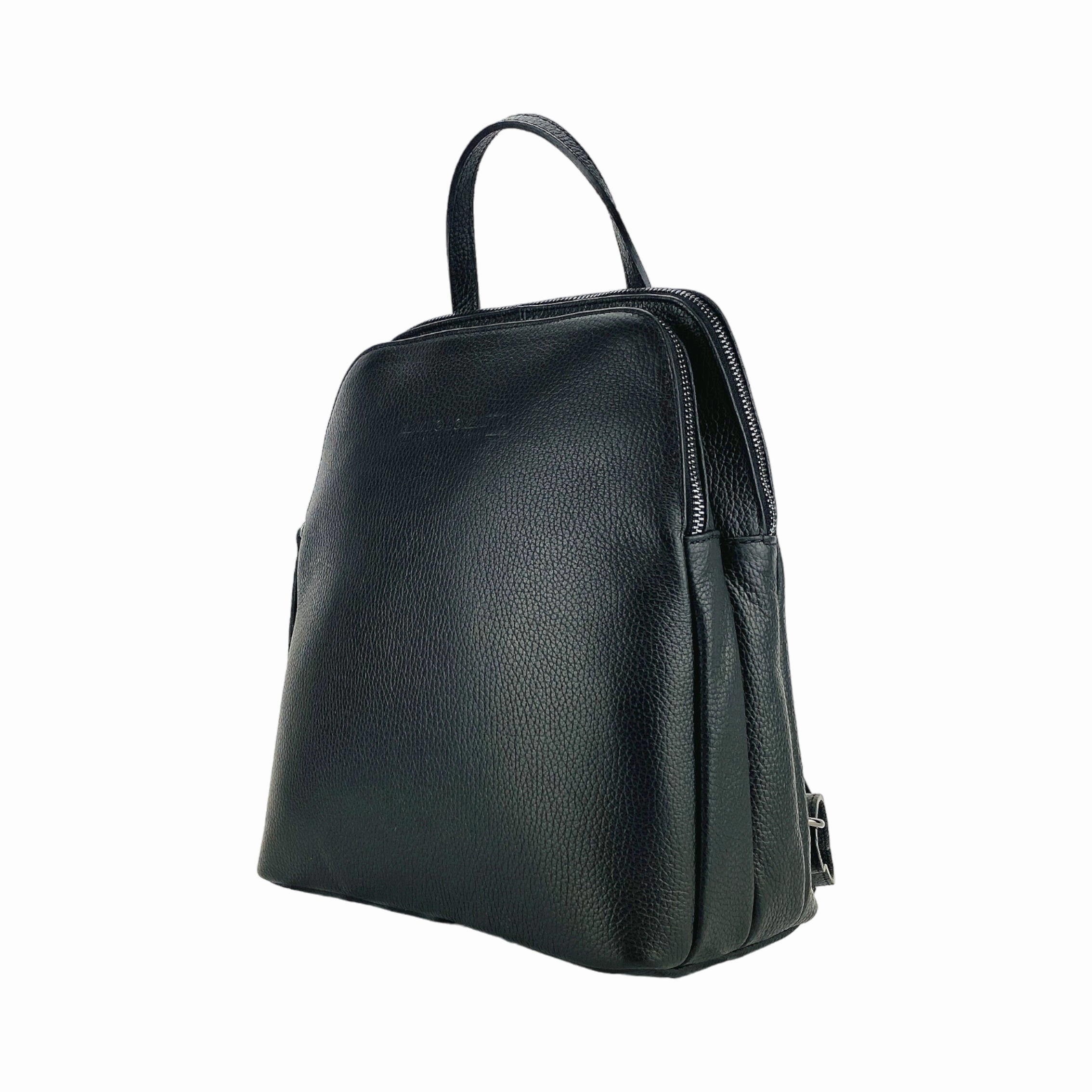 Renato Borzatta Leather Double Compartment Black Backpack